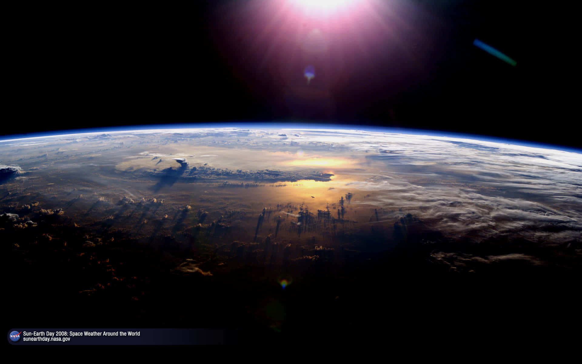 Earth, outer space, sun flare, Full HD Desktop Wallpaper
