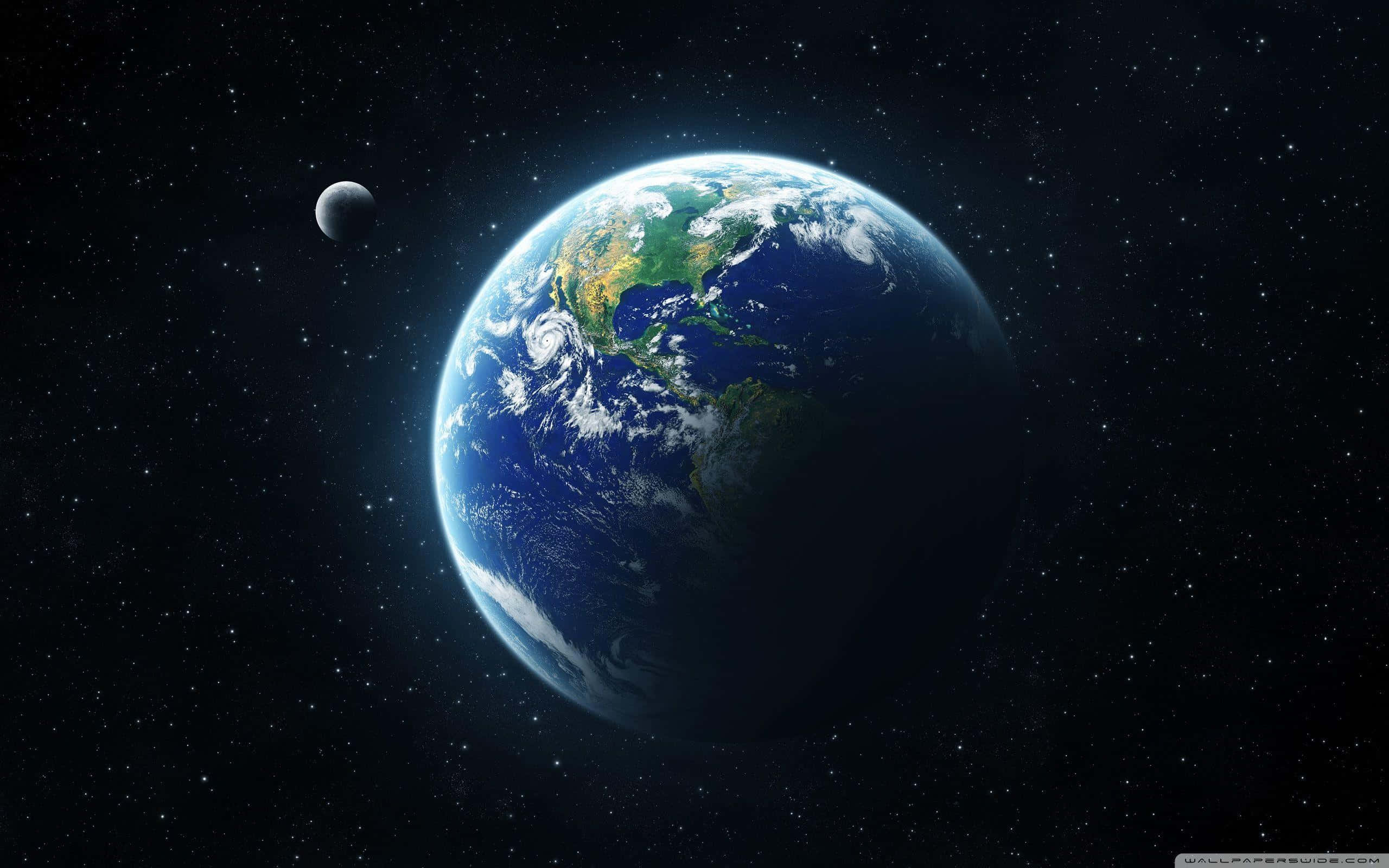 Earth, moon, stars, 2K Desktop Wallpaper