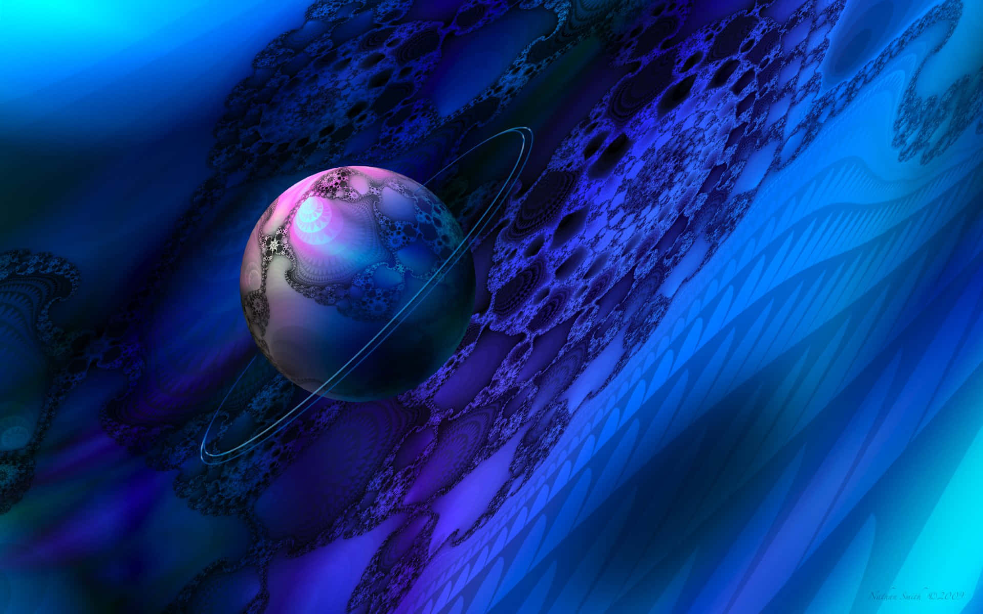 blue planet, 1920 x 1200, glowing fractal planet, Full HD Desktop Wallpaper