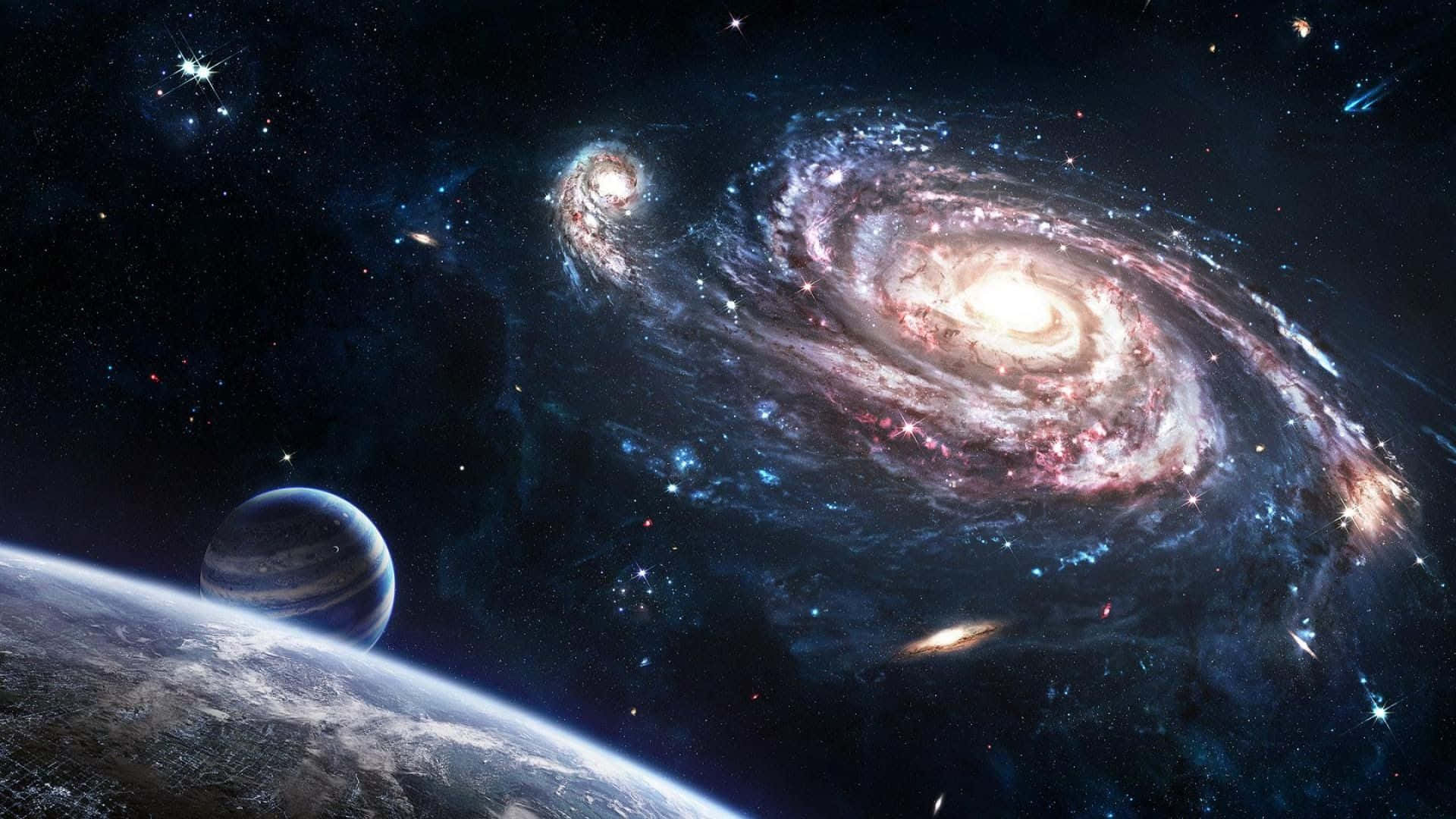 Earth Science, spiral galaxy, pink and blue hues, Full HD Desktop Wallpaper