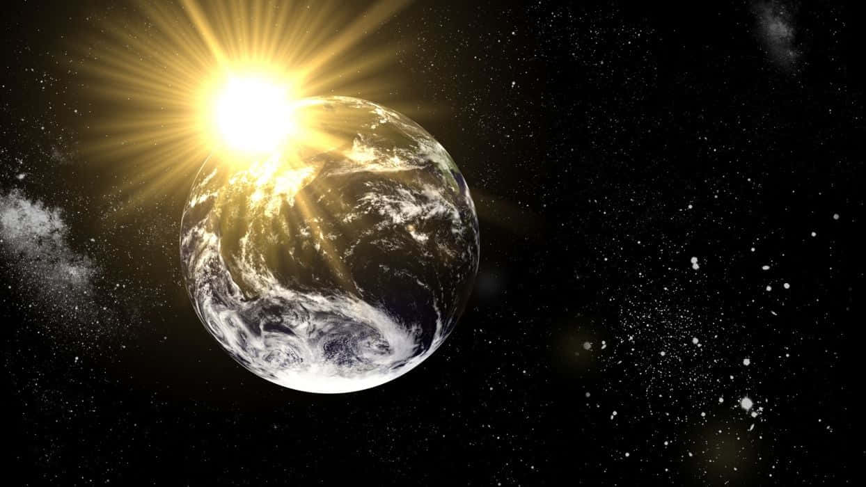 Earth, sun, starry cosmic backdrop, SD Desktop Wallpaper