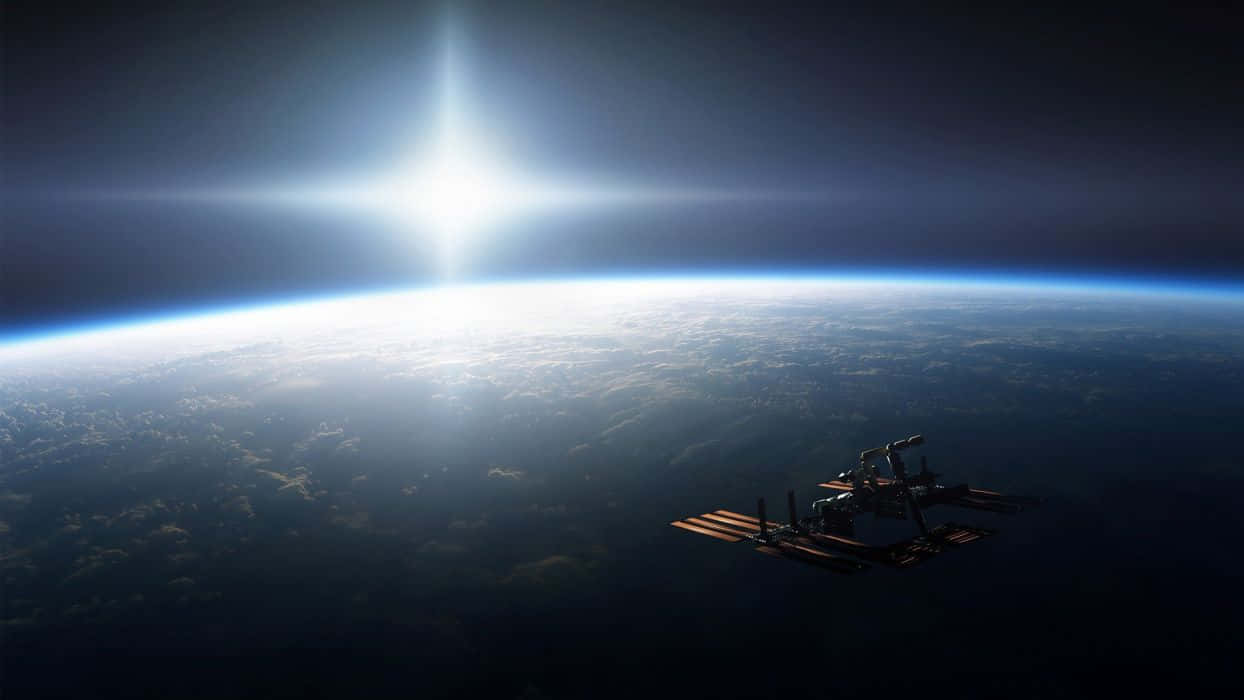 Earth, space station, sun, SD Desktop Wallpaper