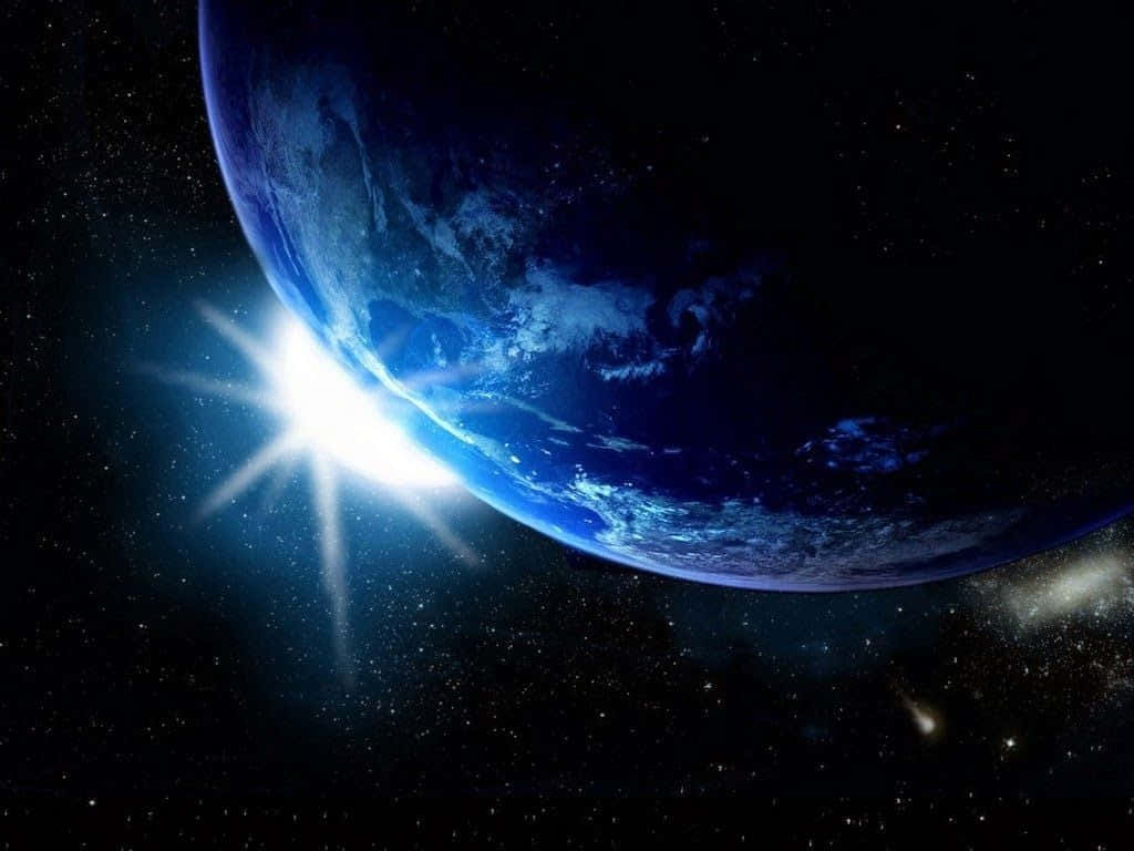 Earth, sunburst, blue planet, SD Desktop Wallpaper