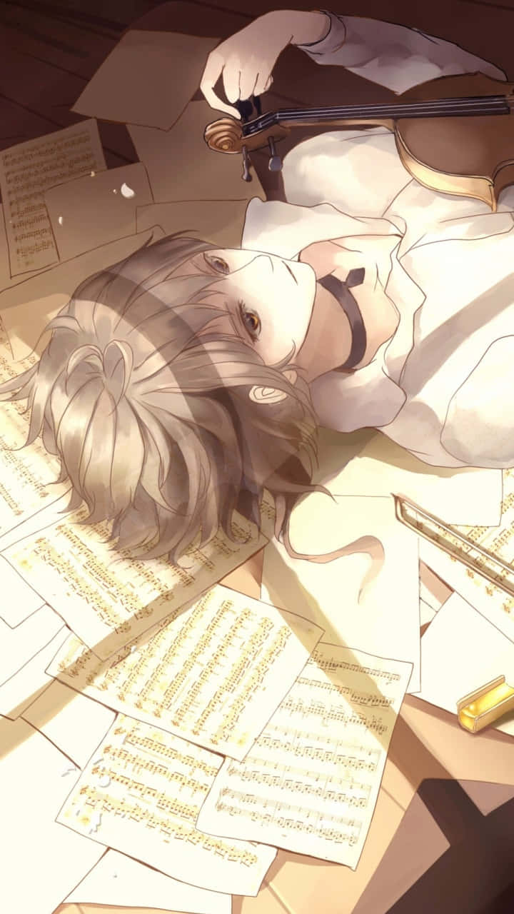 Music Anime Earth Tones, violin, sheet music, HD Phone Wallpaper
