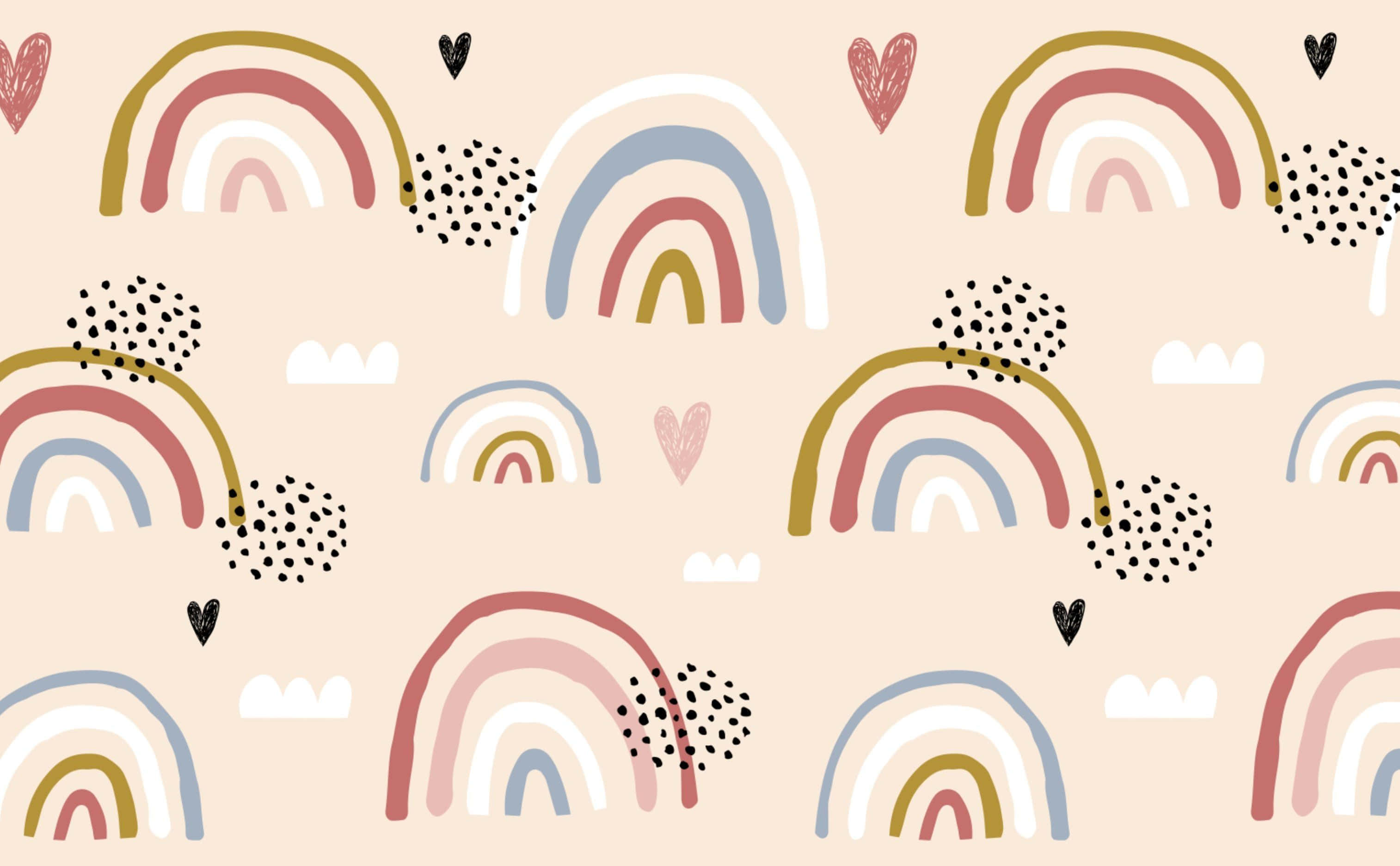 Earth Tones, pastel rainbow arches, hearts, 2K Desktop Wallpaper
