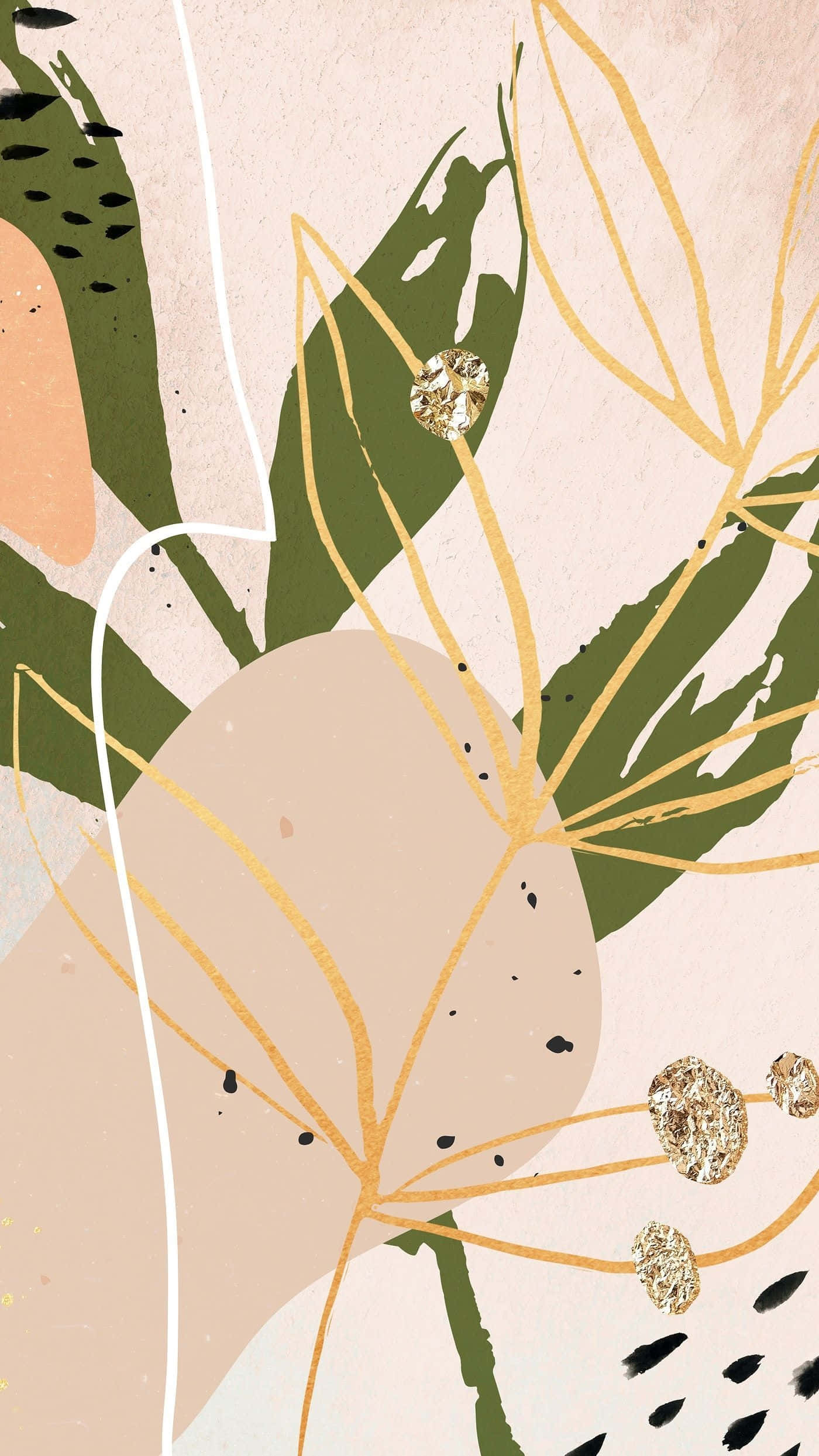 Earth Tones, gold leaf veins, green foliage, Full HD Phone Wallpaper