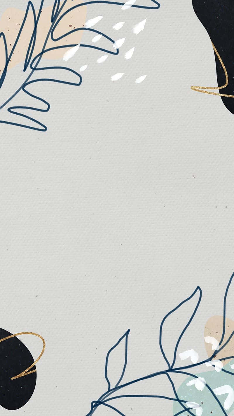 beige background, blue line art leaves, geometric shapes, HD Phone Wallpaper