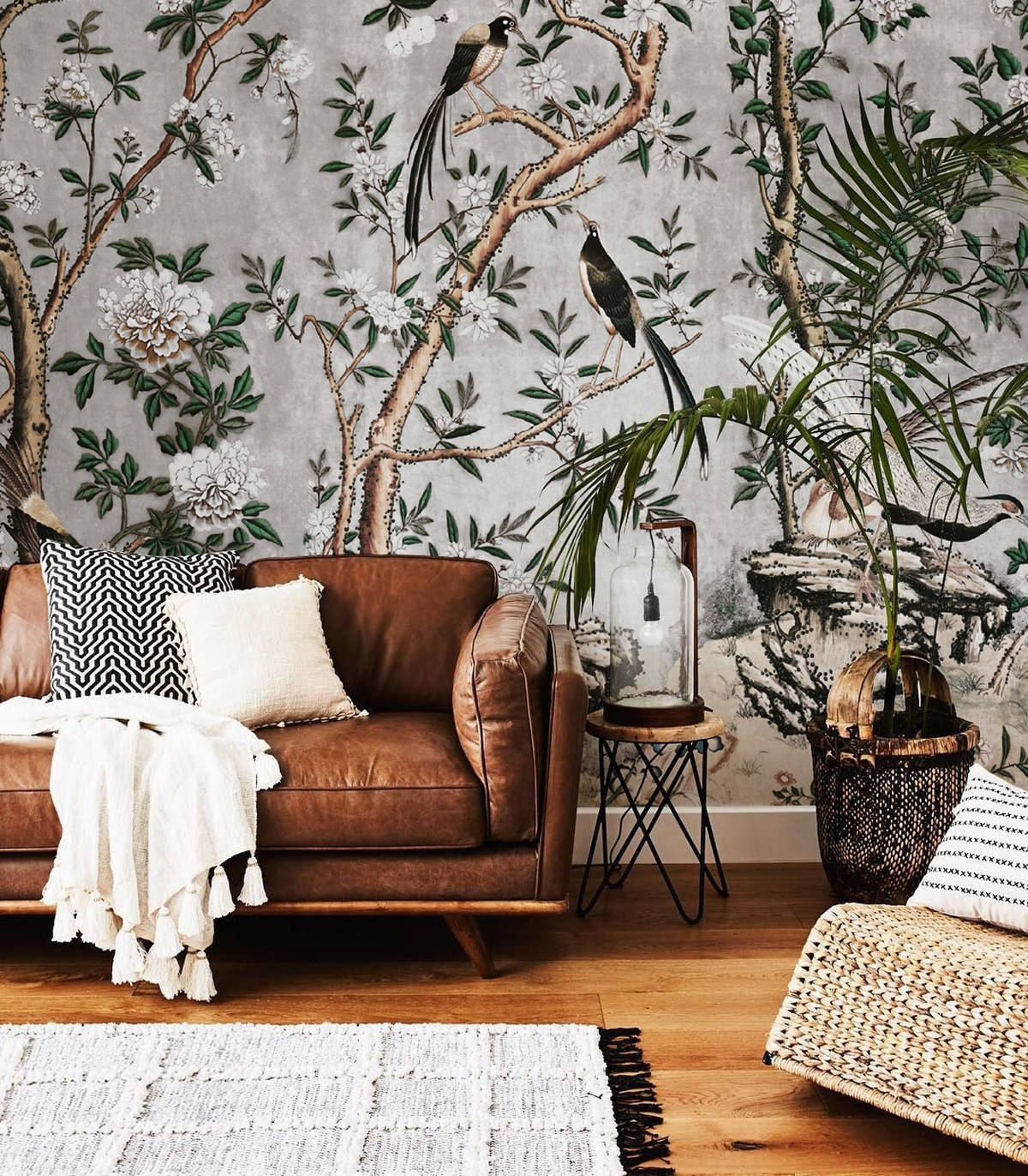 Chinoiserie, earth tone, brown leather sofa, HD Phone Wallpaper