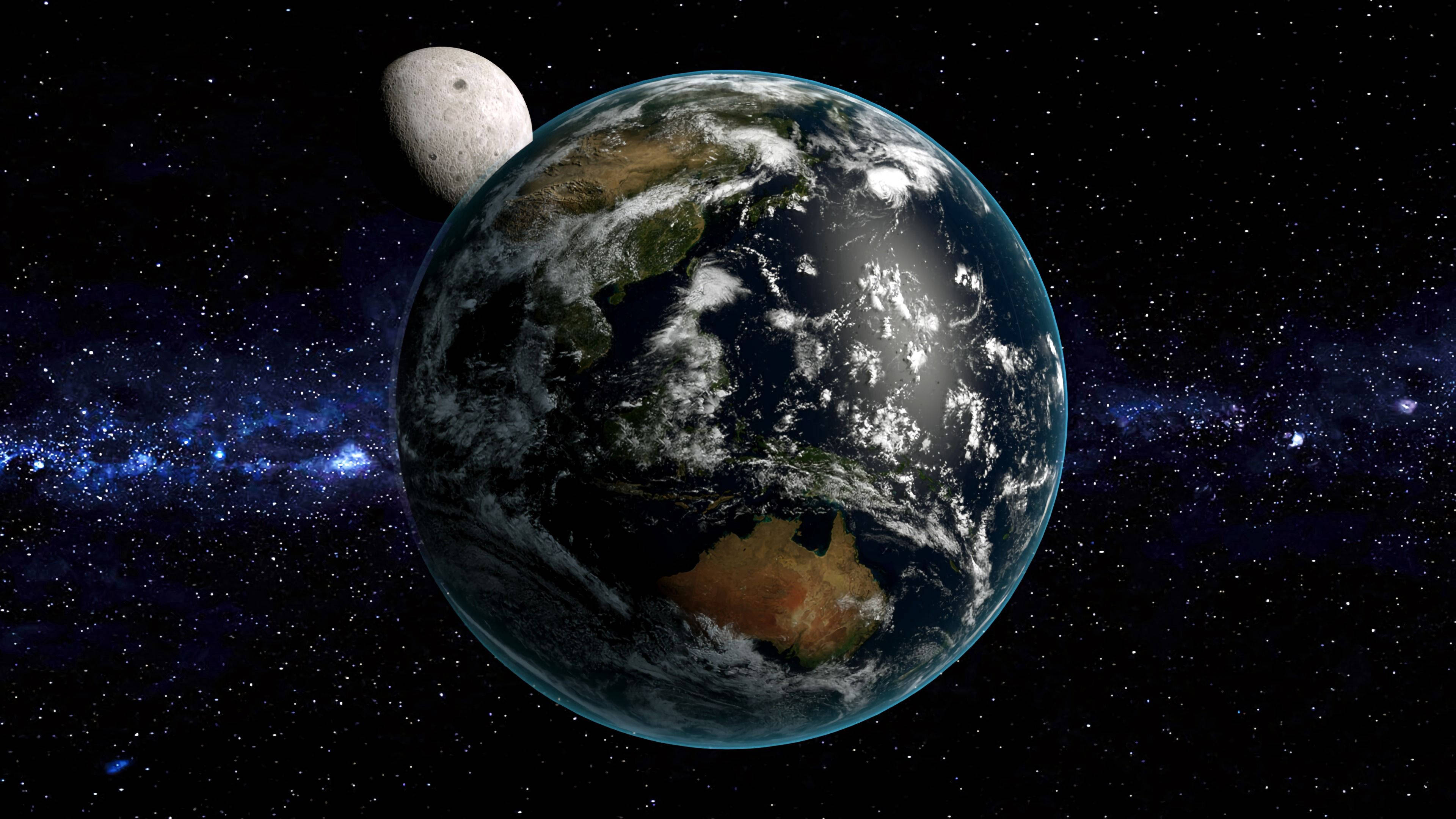 Earth, Moon, blue oceans, 4K Desktop Wallpaper