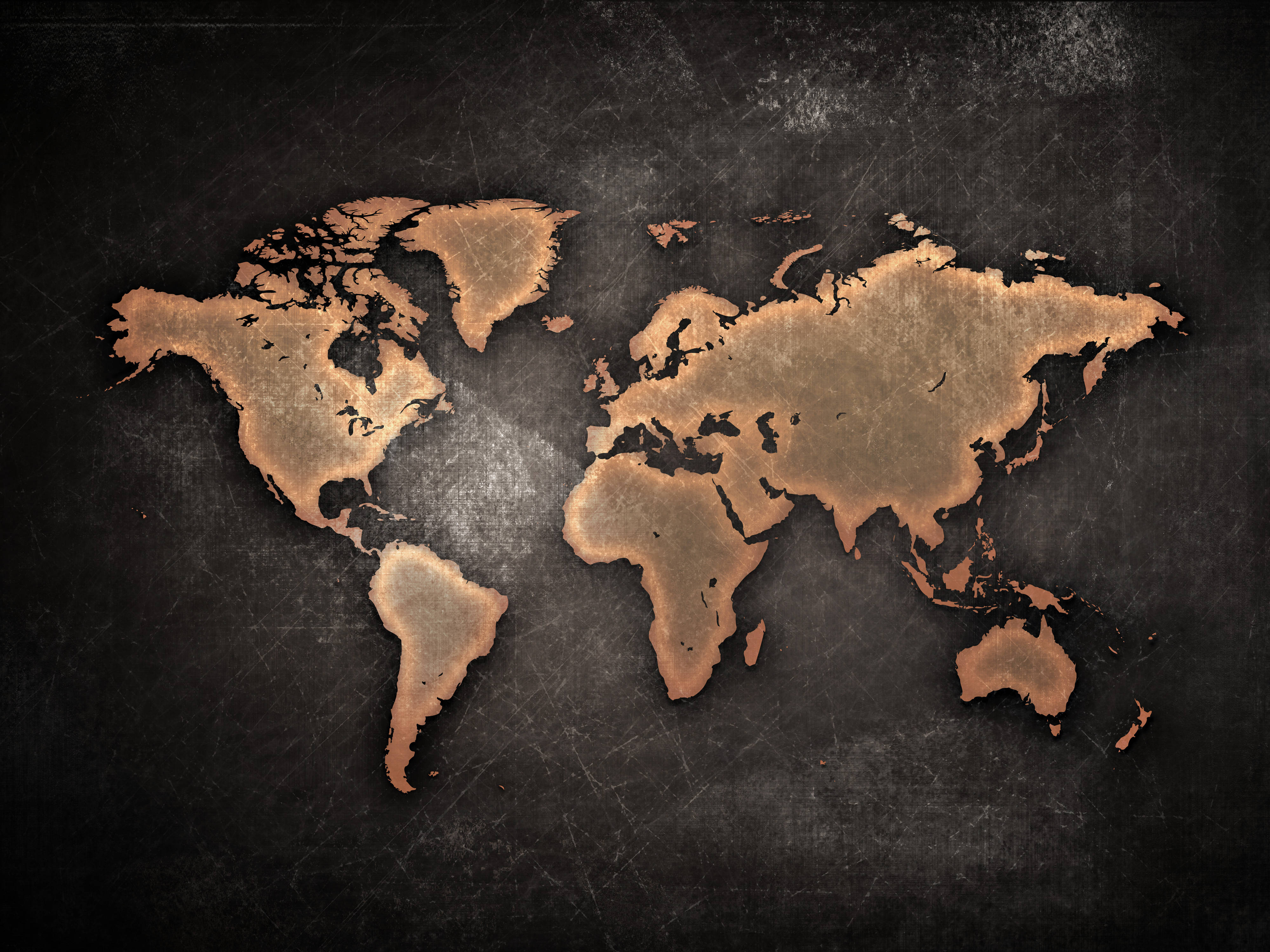 world map, copper, dark gray, 4K Desktop Wallpaper