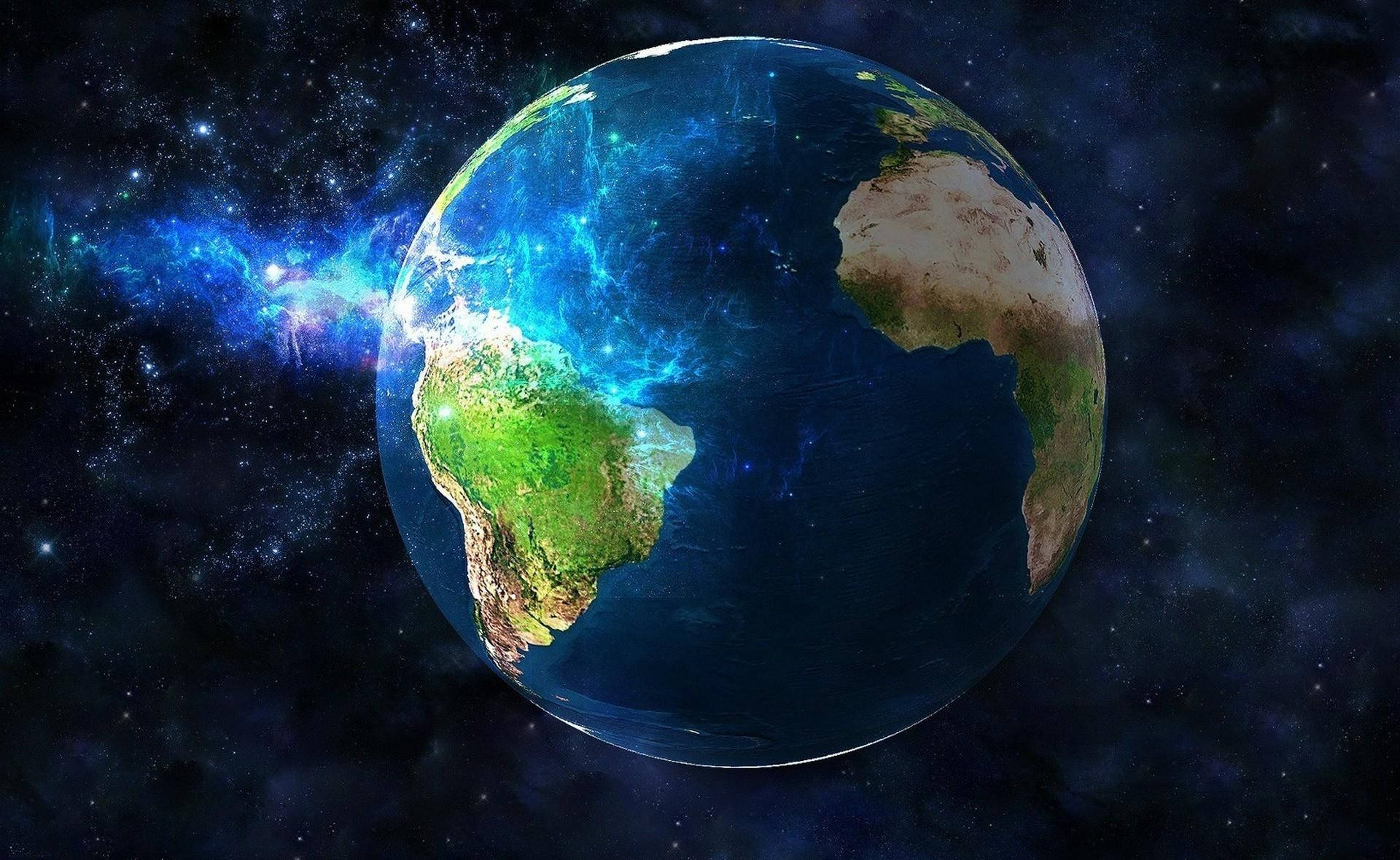 Earth, vibrant blue planet Earth, glowing auroras, Full HD Desktop Wallpaper