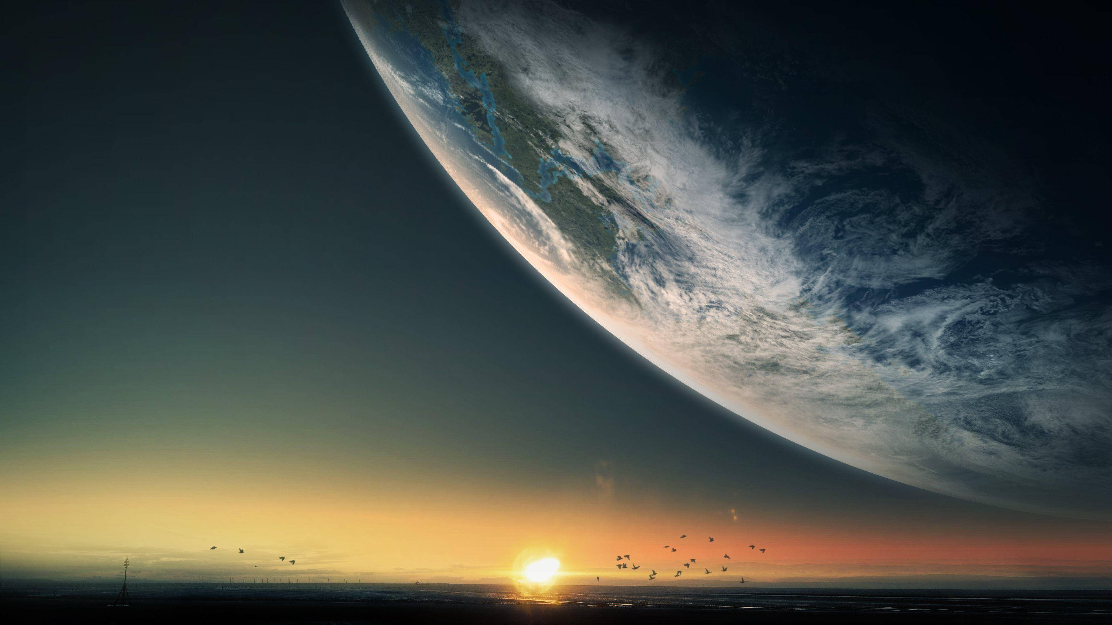Earth, sunset, horizon, 4K Desktop Wallpaper