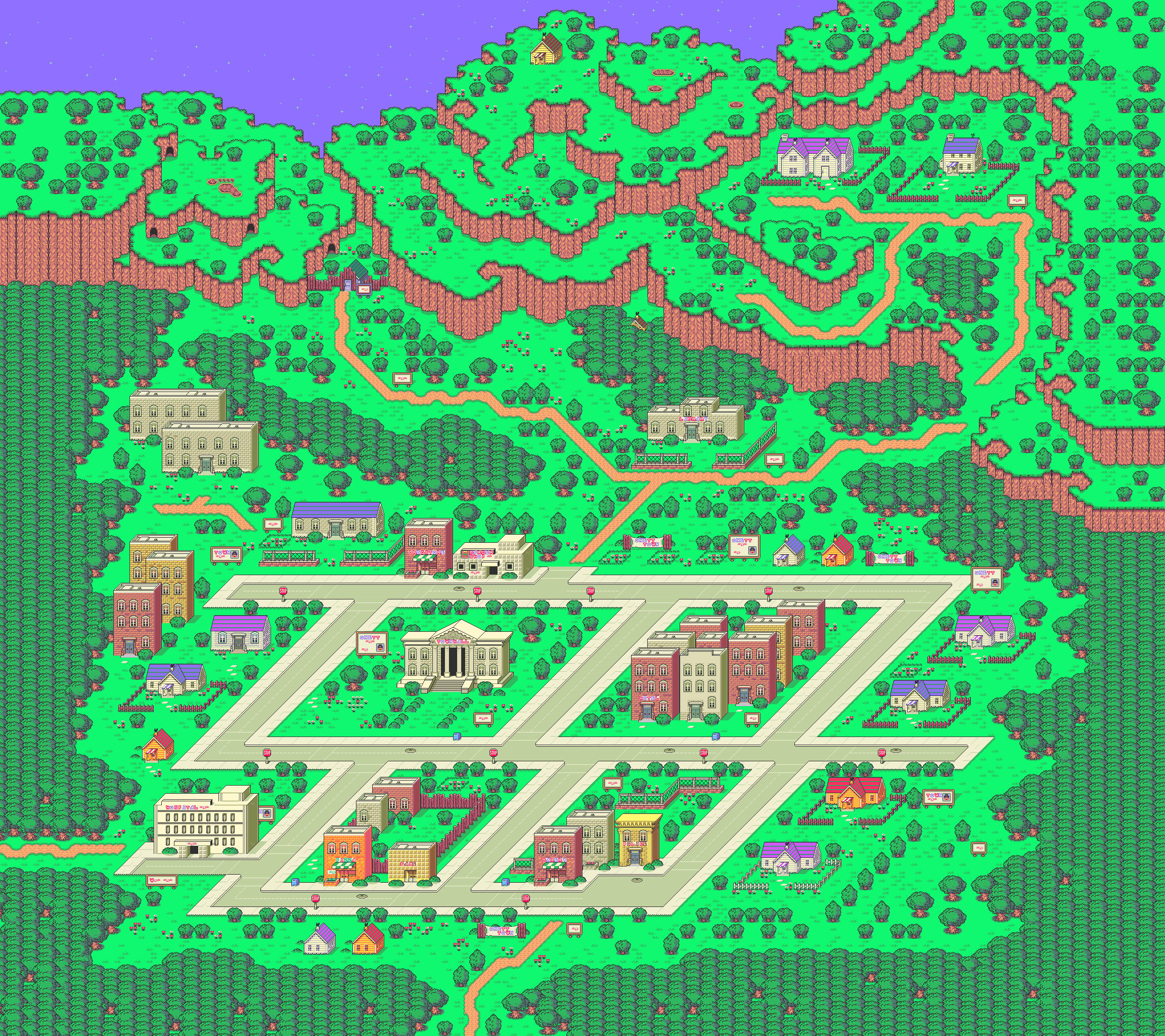 Earthbound, pixel-art, lush green hills, Full HD Desktop Wallpaper