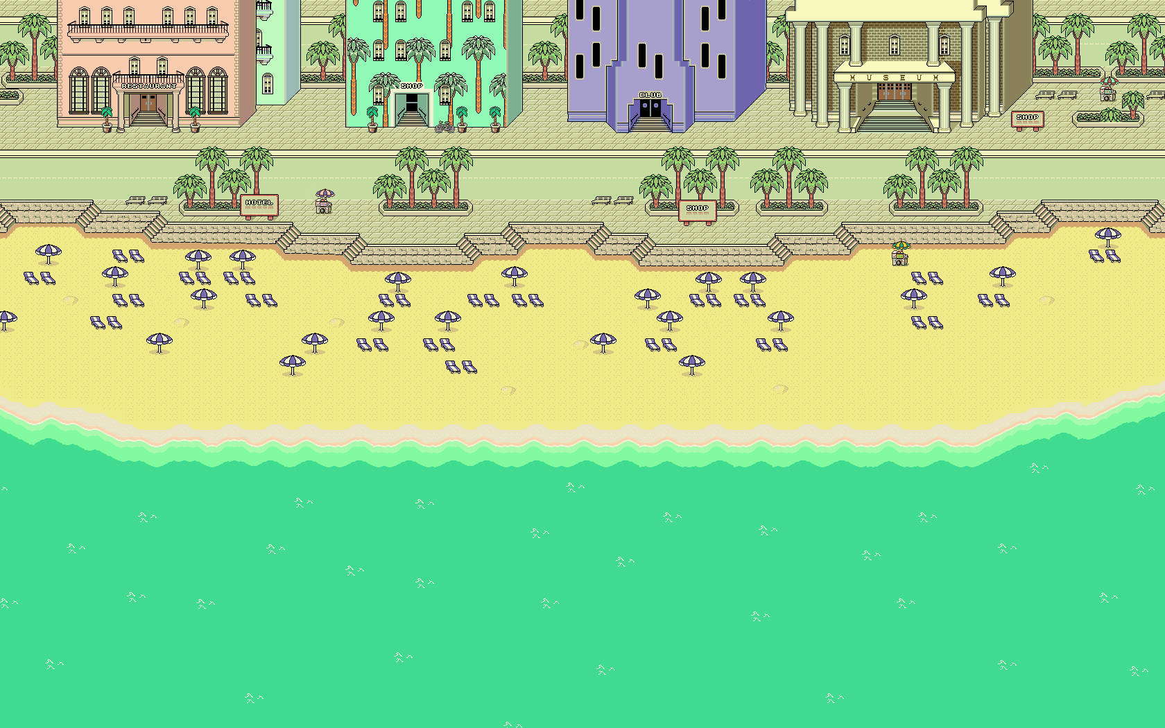 Earthbound, beach resort, pixel art, HD Desktop Wallpaper