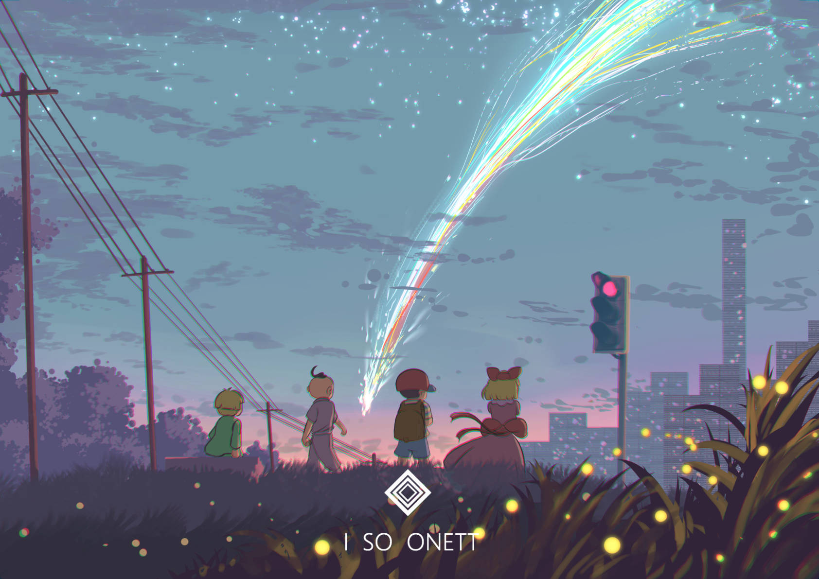 Earthbound, rainbow meteor, twilight sky, HD Desktop Wallpaper