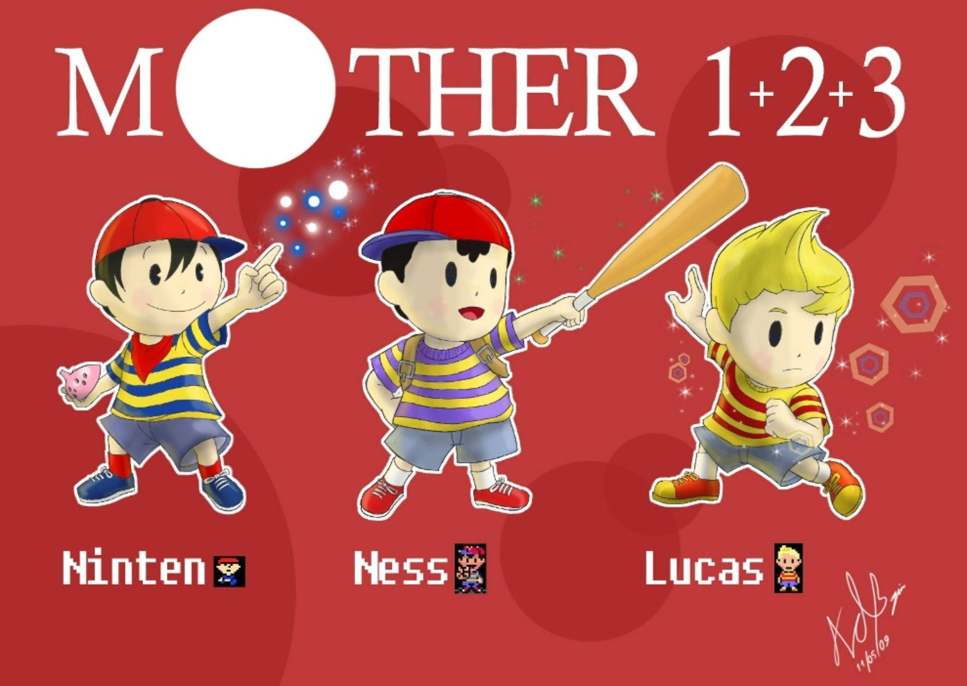 Earthbound, anime-style children, striped shirts, Full HD Desktop Wallpaper