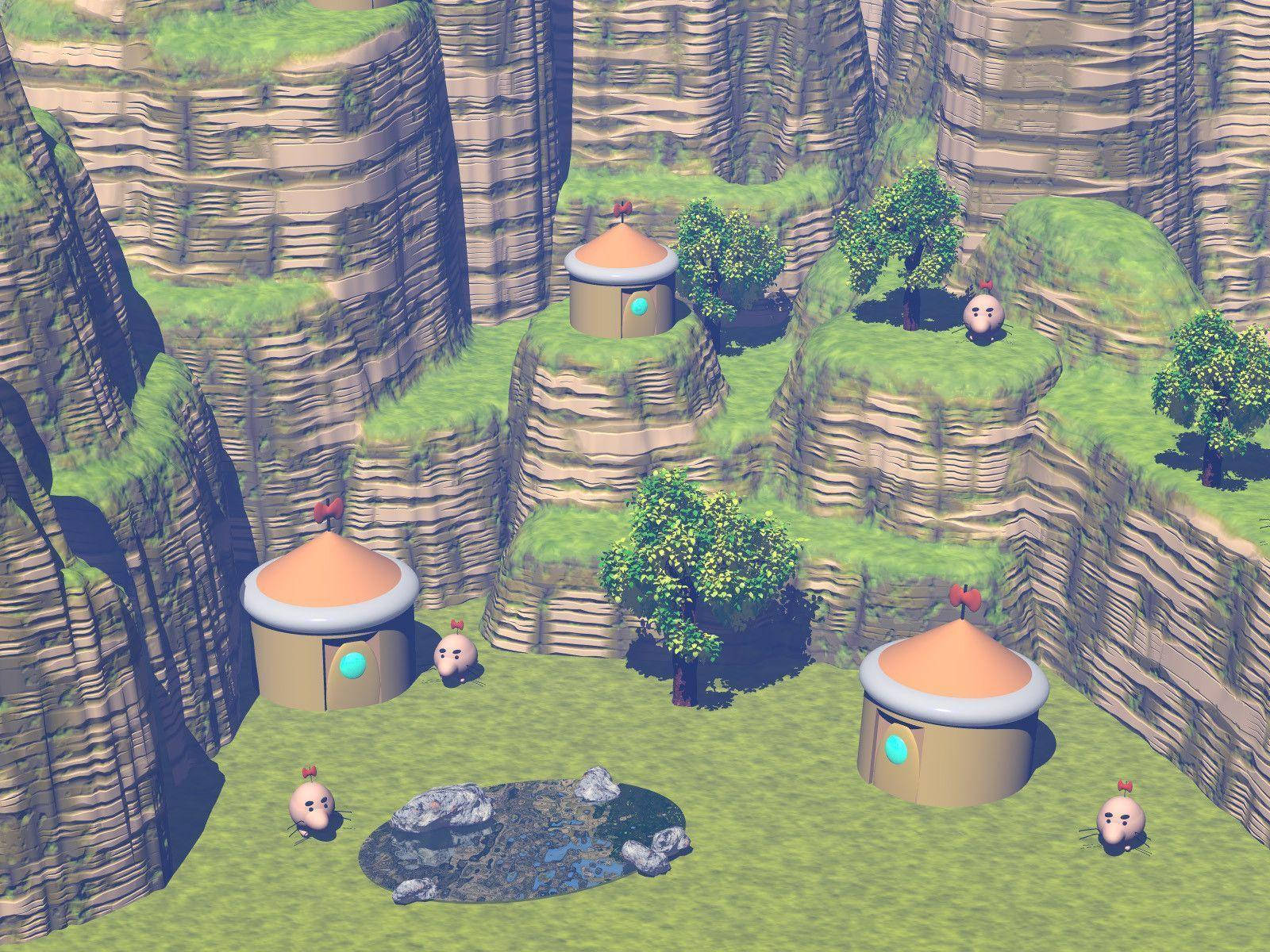 Earthbound, 3d village, day time, HD Desktop Wallpaper