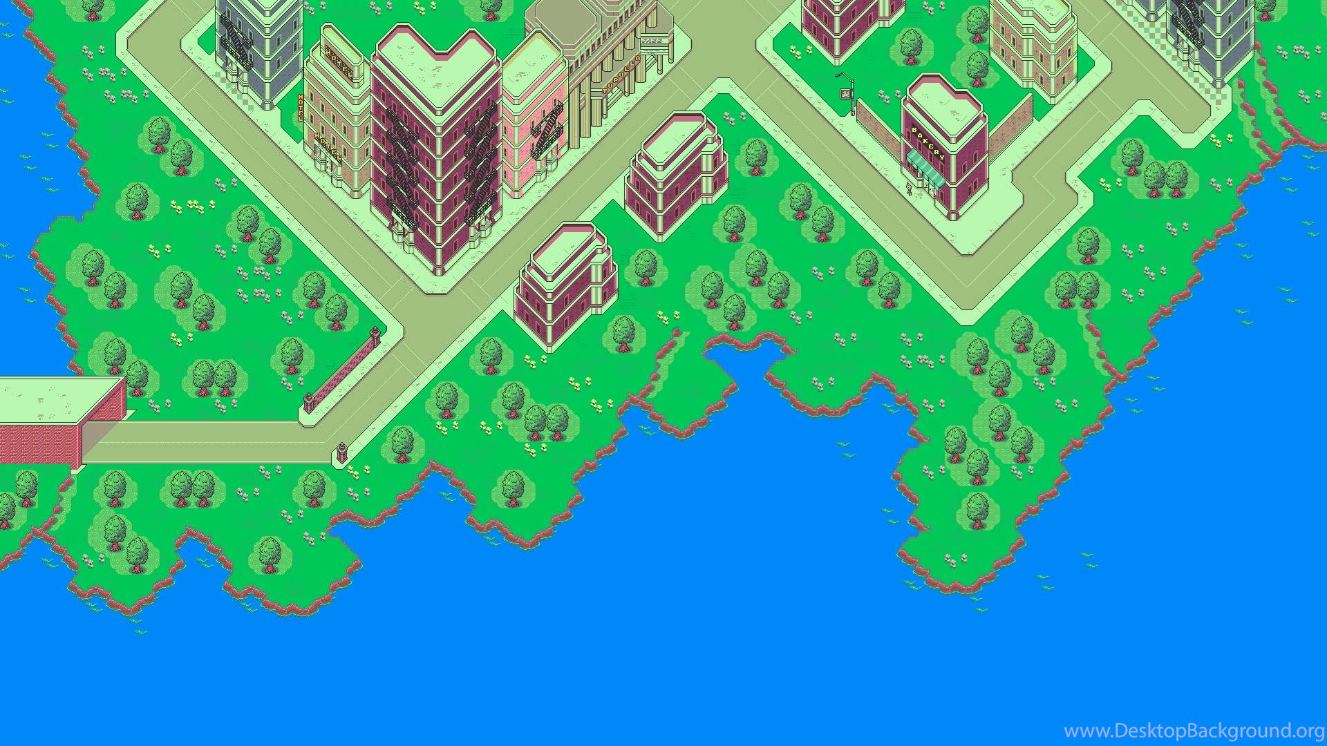 Earthbound, vaporwave, isometric pixel-art, Full HD Desktop Wallpaper