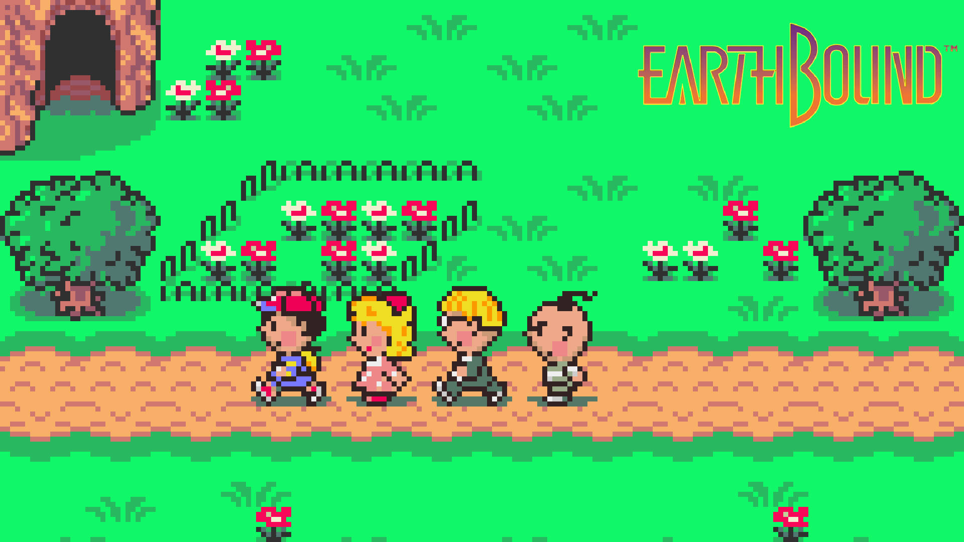 EarthBound, pixelated characters, dirt path, Full HD Desktop Wallpaper
