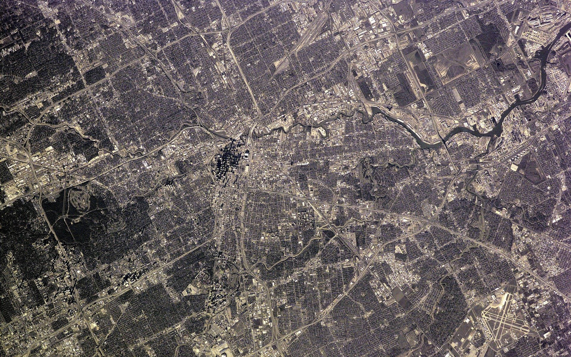 Earth, urban grid, winding river, Full HD Desktop Wallpaper