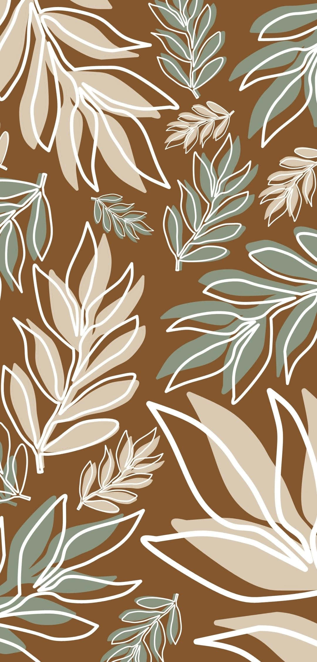 earthy leaves pattern, beige sage, white, Full HD Phone Wallpaper