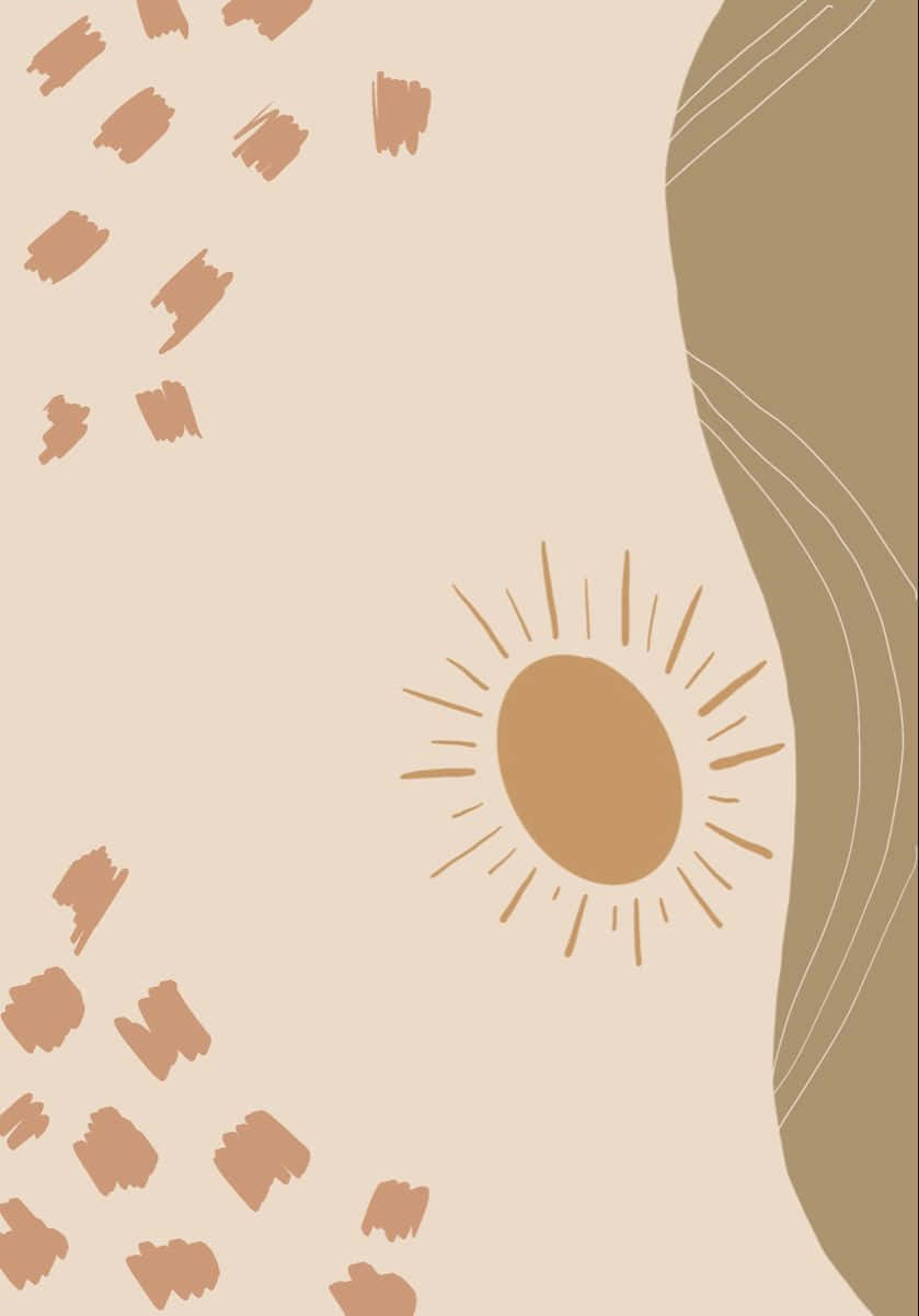 Earthy_ Sun_ Abstract_ Art, beige background, olive green shape, SD Phone Wallpaper