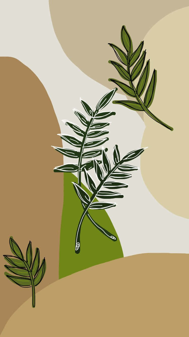 Earthy Tones Leaf Illustration, green fern fronds, abstract beige, HD Phone Wallpaper