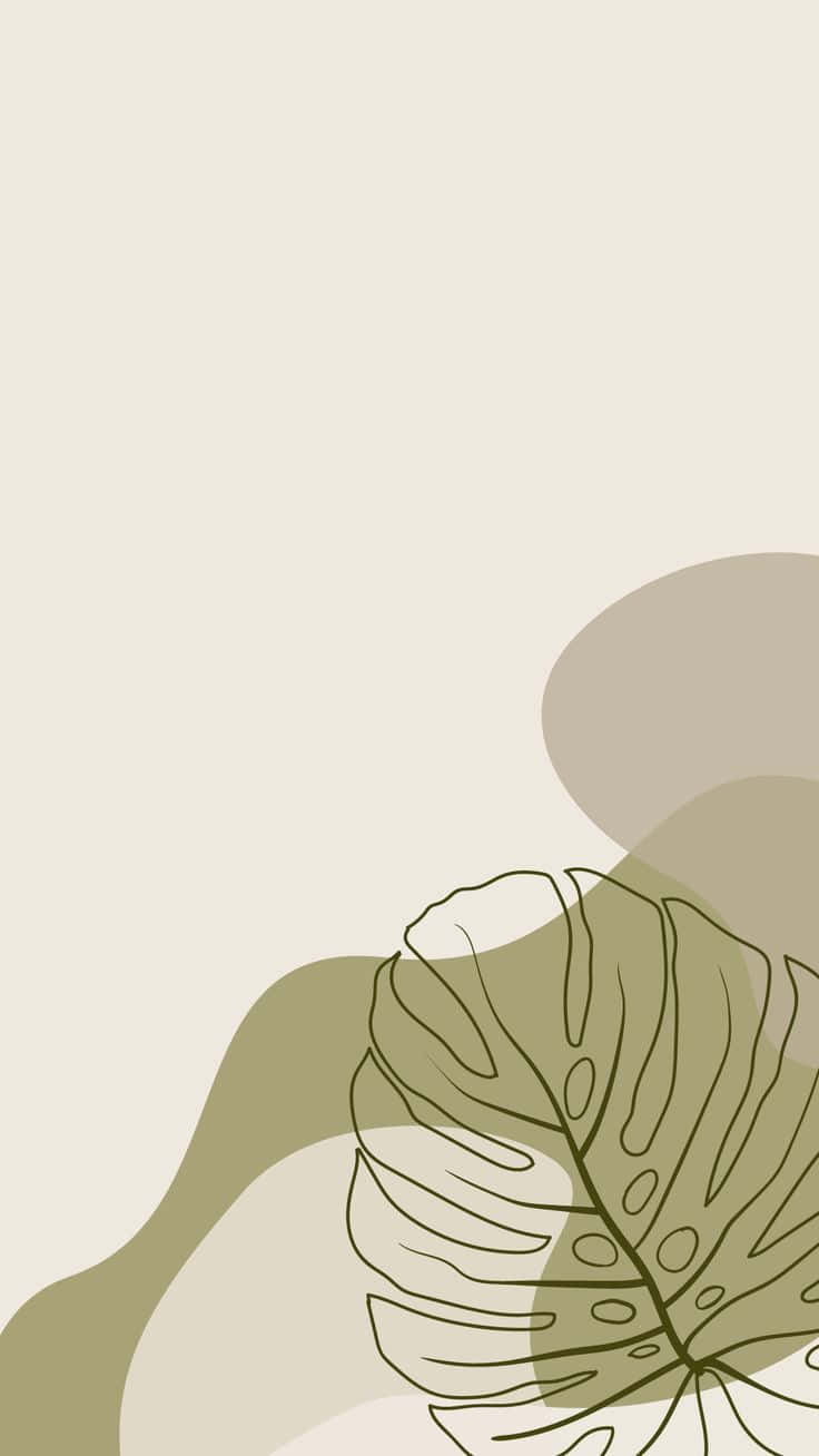monstera leaf, olive green, soft beige abstract shapes, HD Phone Wallpaper