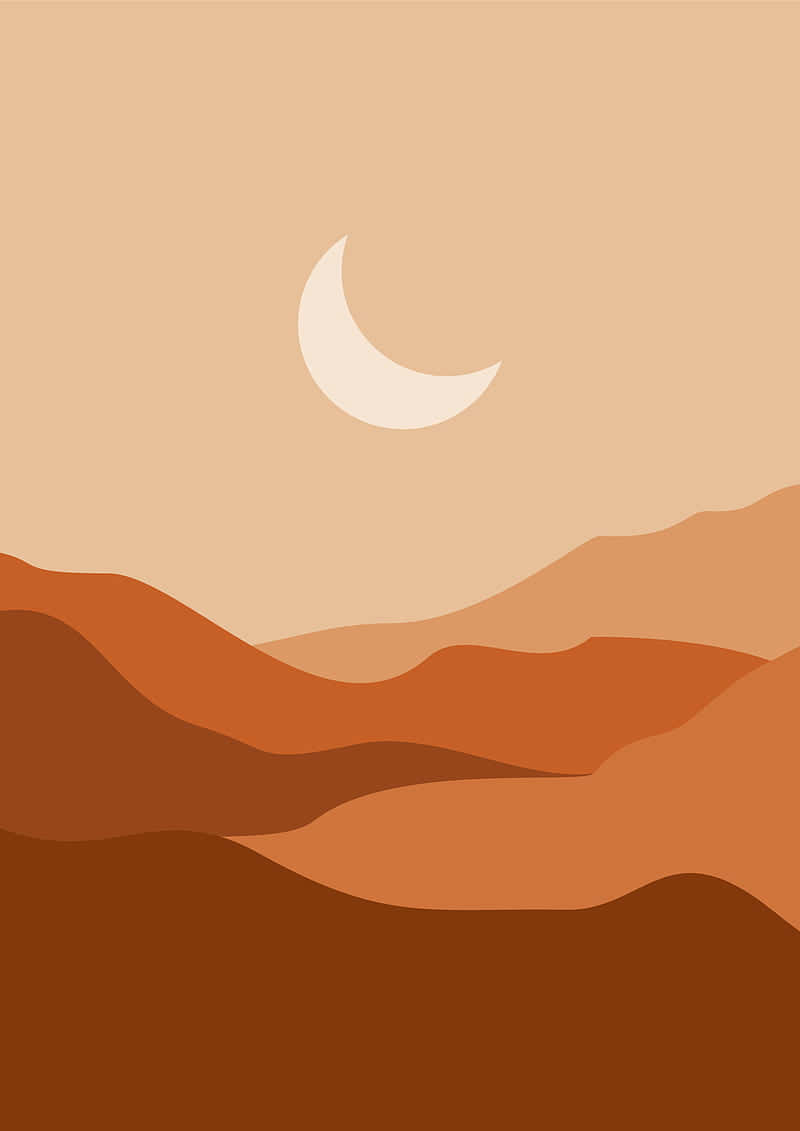 Earthy Moonrise Desert Landscape, terracotta hills, pale sky, SD Phone Wallpaper