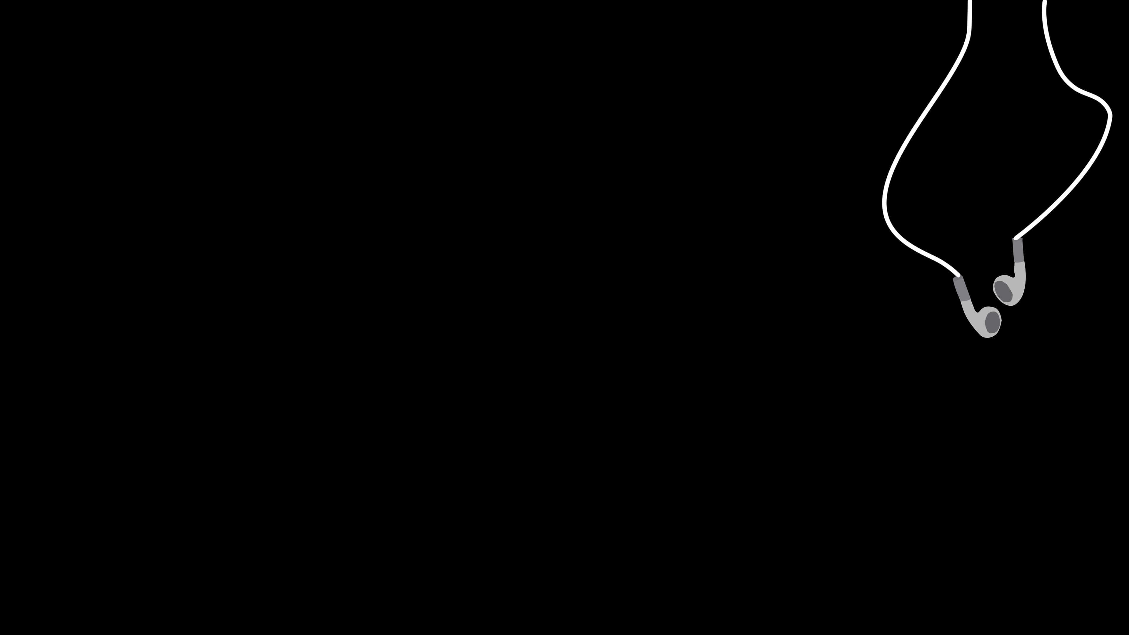 earphones, musical silhouette, white line drawing, 4K Desktop Wallpaper