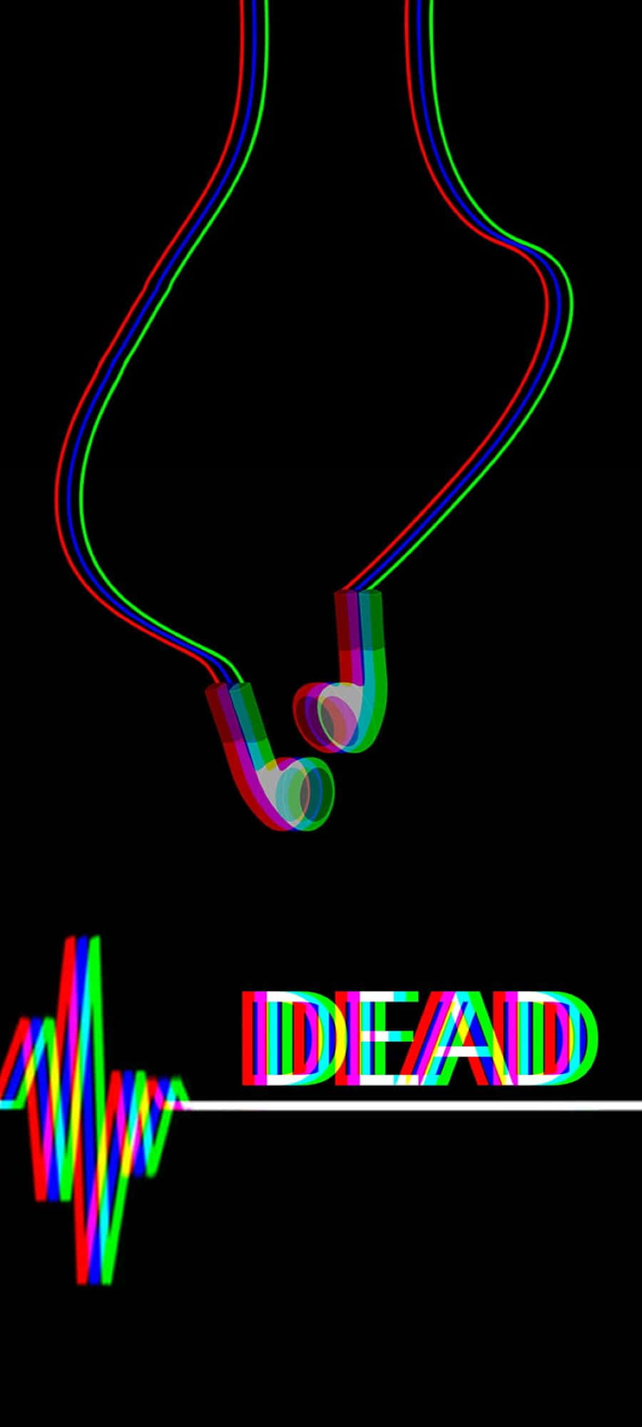 glitchy earphones, dead signal aesthetic, neon rainbow earbuds, Full HD Phone Wallpaper