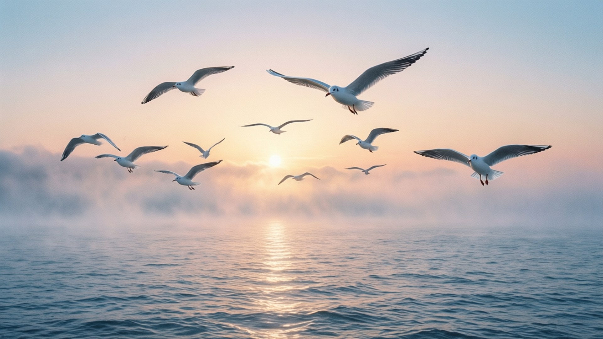 East Blue, misty dawn, morning mist, Full HD Desktop Wallpaper