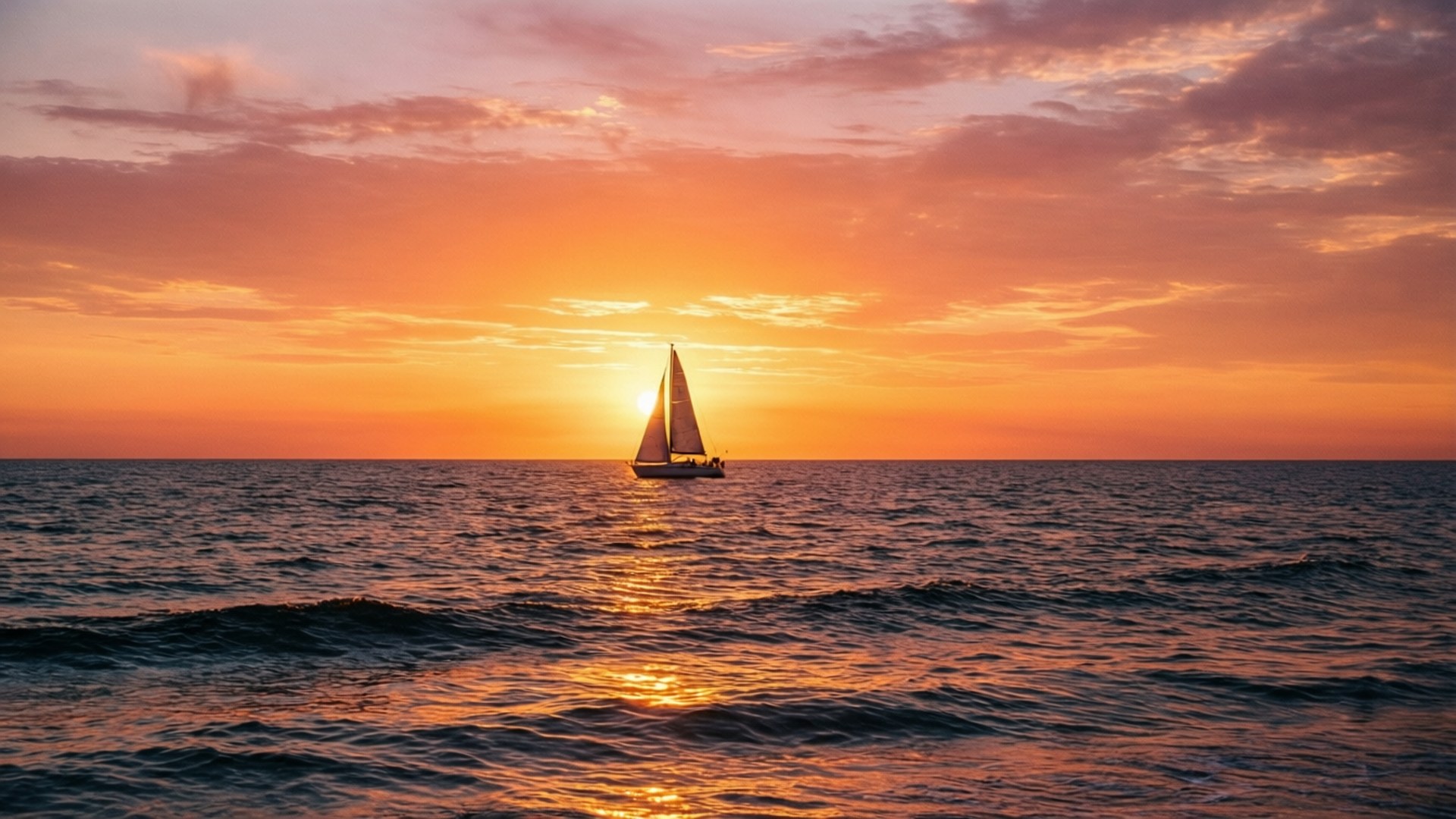 East Blue, sunset, sailboat, Full HD Desktop Wallpaper