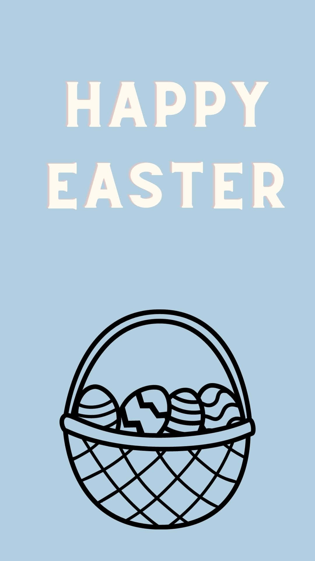Easter basket, minimalist line-art, patterned eggs, Full HD Phone Wallpaper