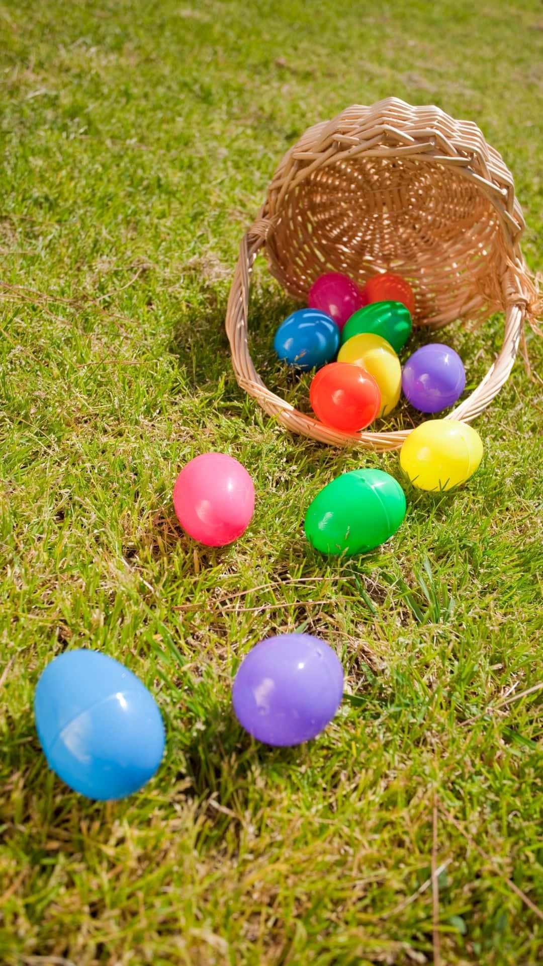 Easter Basket, wicker basket, grass, Full HD Phone Wallpaper