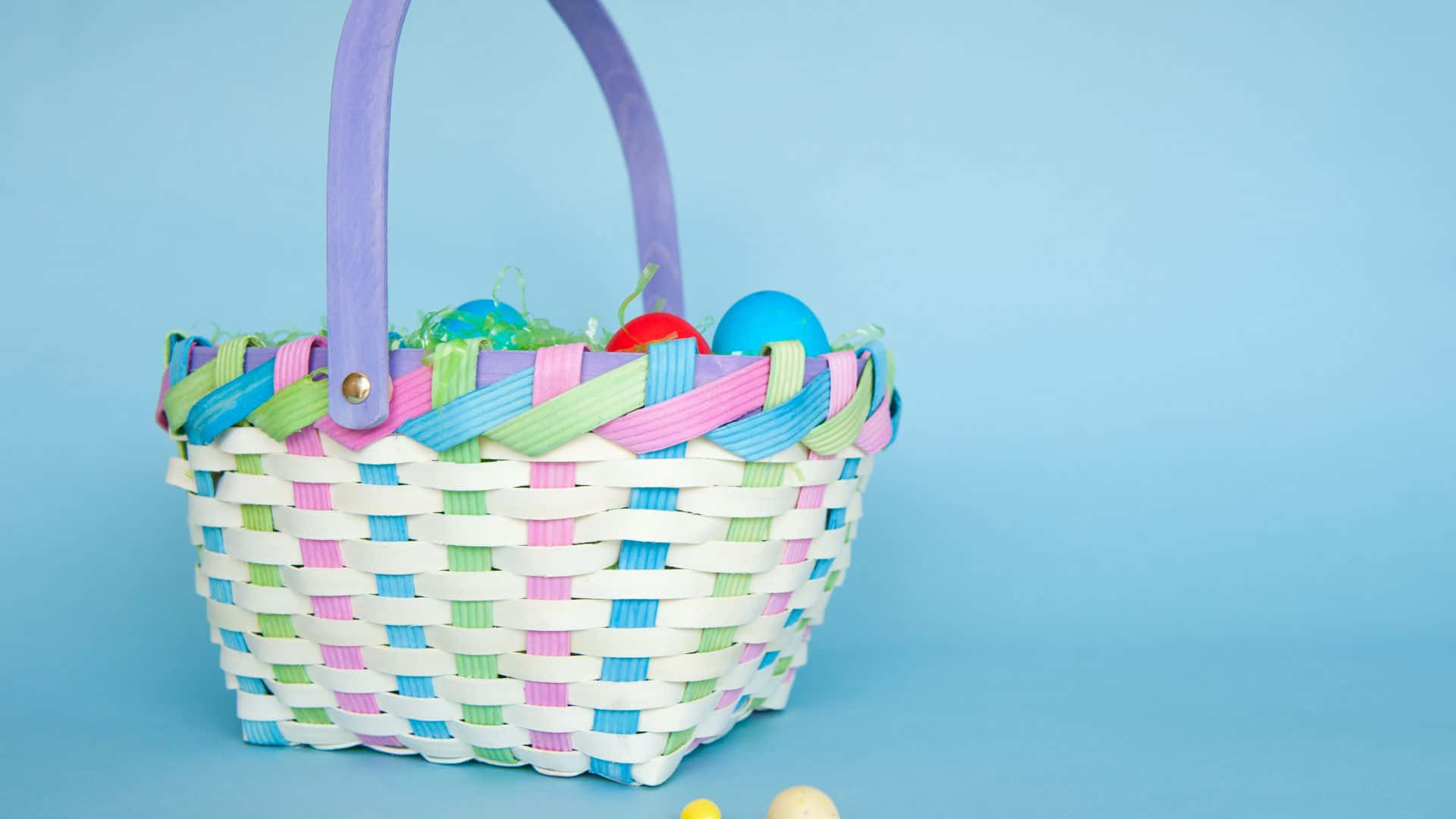 Easter Basket, pastel ribbon trim, vibrant eggs, Full HD Desktop Wallpaper