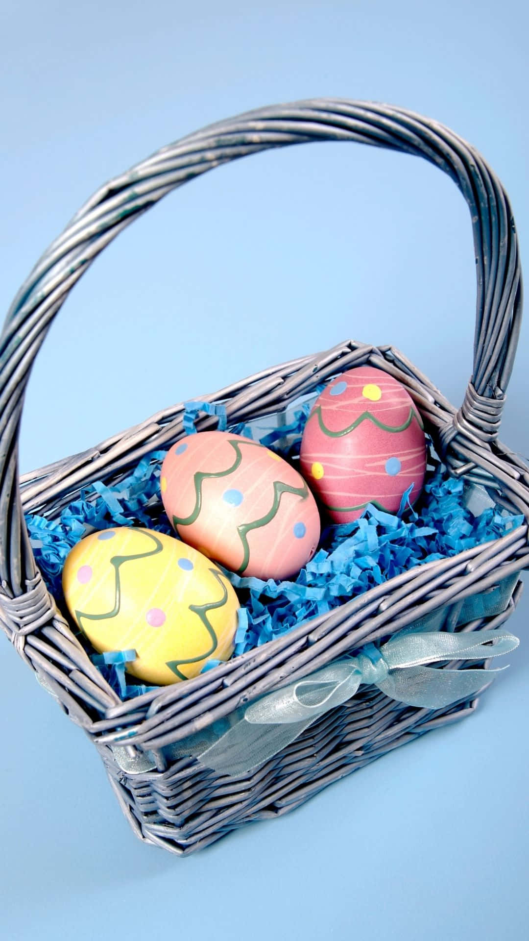 Easter Basket, wicker basket, hand-painted Easter eggs, Full HD Phone Wallpaper