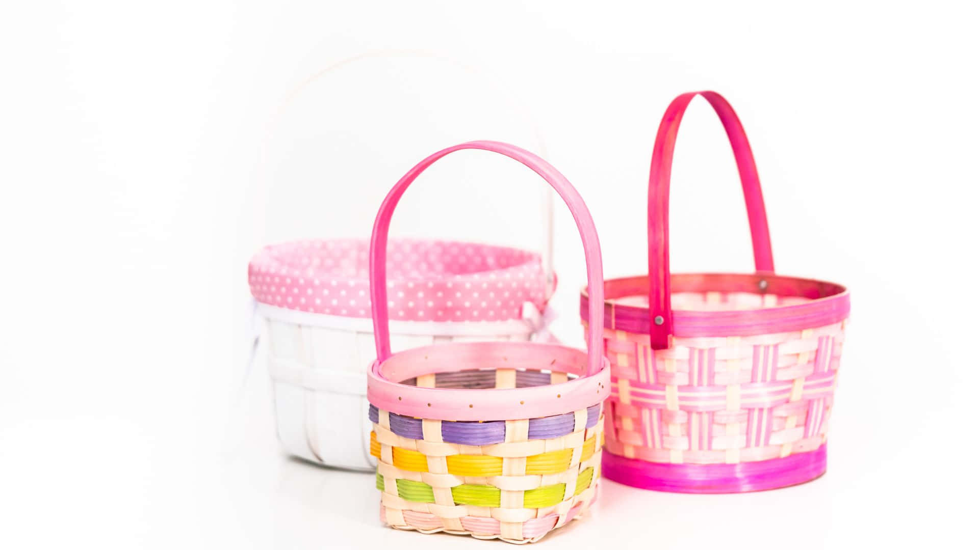 Easter Basket, pink handles, polka dot linings, Full HD Desktop Wallpaper