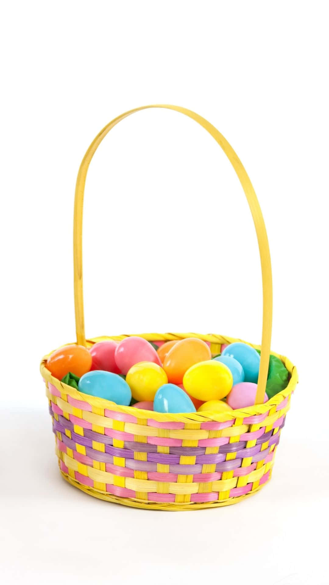 Easter Basket, colorful woven basket, vibrant plastic Easter eggs, Full HD Phone Wallpaper