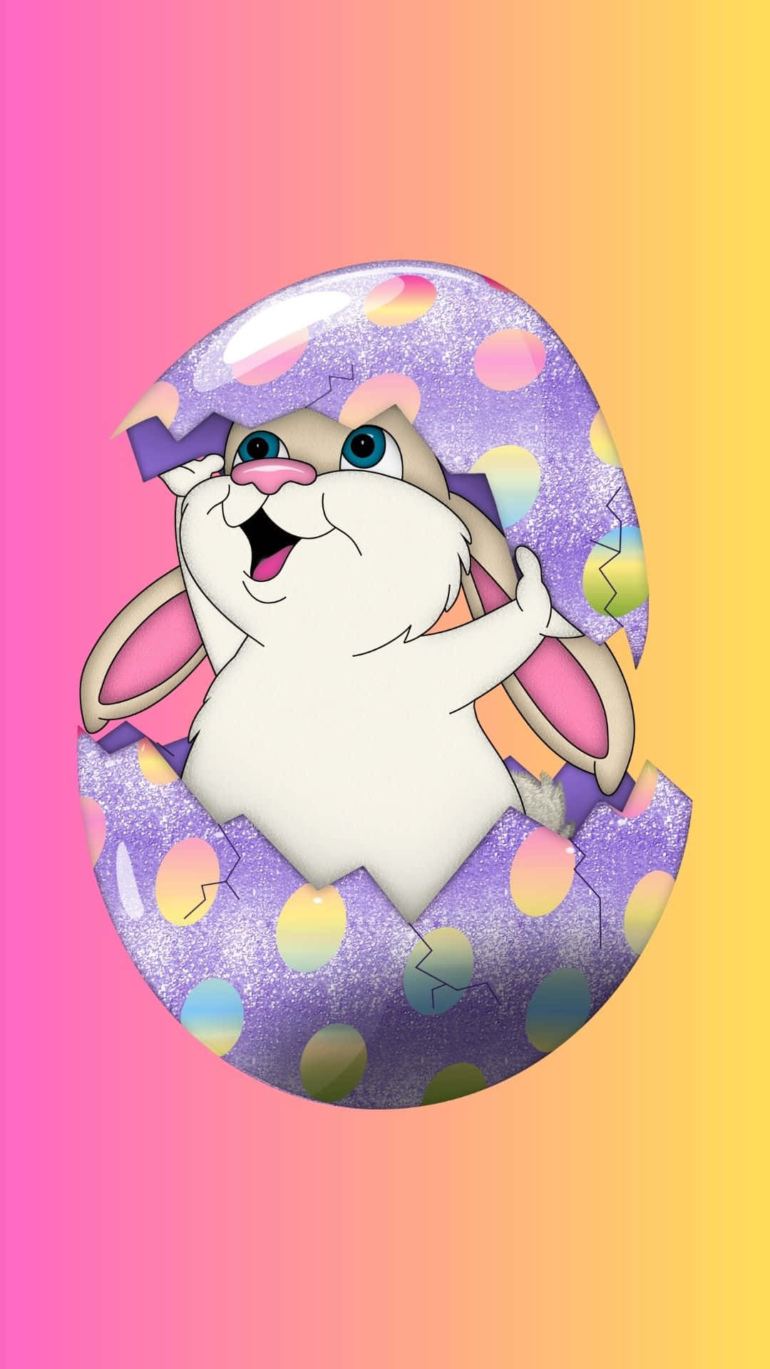 Easter Bunny, glittery purple Easter egg, vibrant pink to yellow gradient background, Full HD Phone Wallpaper