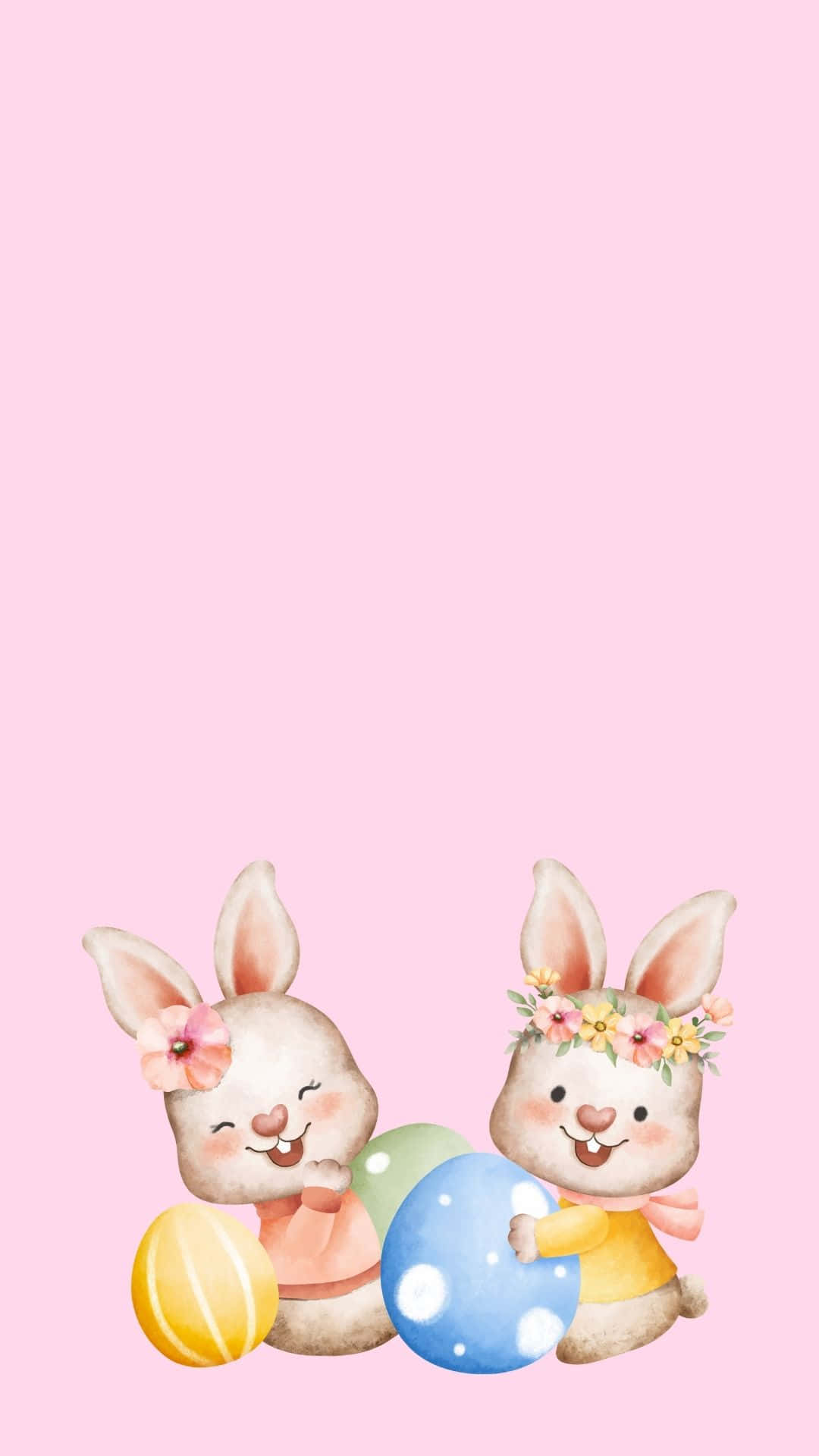 Easter Bunny, watercolor bunnies, floral crowns, Full HD Phone Wallpaper