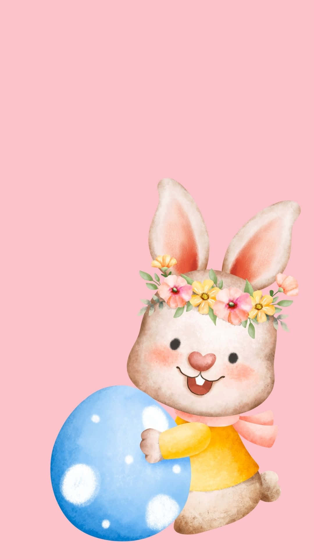 Easter Bunny, floral crown, blue polka dot egg, Full HD Phone Wallpaper