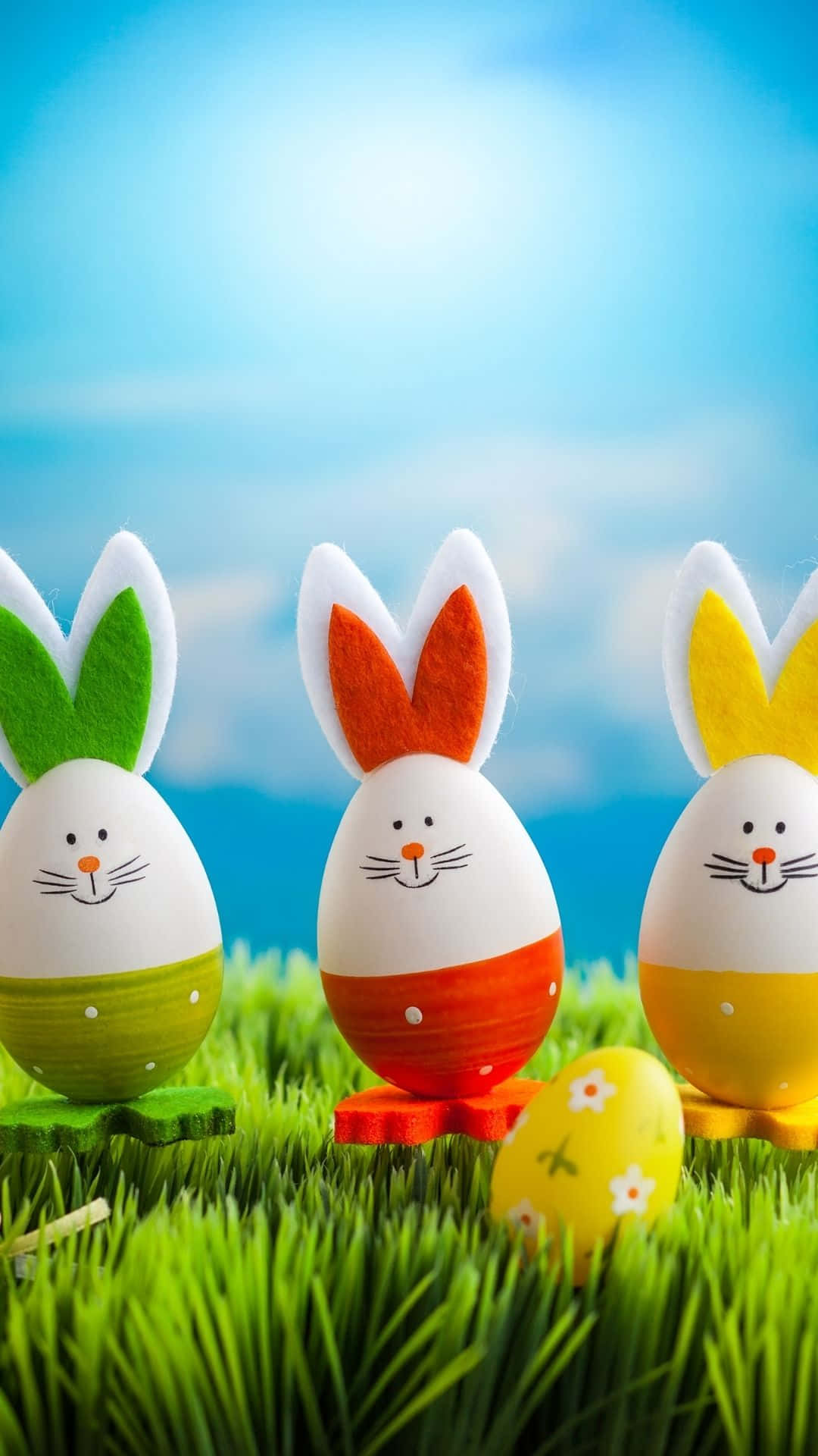 Easter Bunny, colorful Easter egg bunnies, felt ears, Full HD Phone Wallpaper
