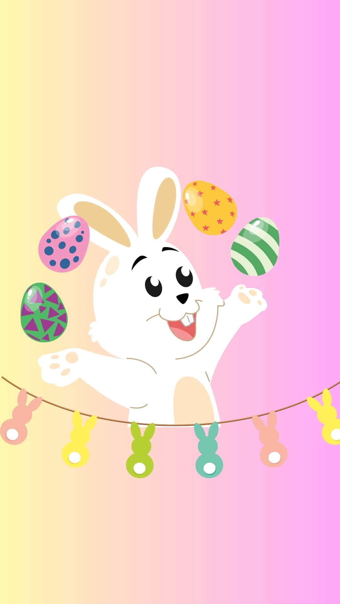 Easter Bunny, colorful patterned Easter eggs, soft pastel gradient background, Full HD Phone Wallpaper