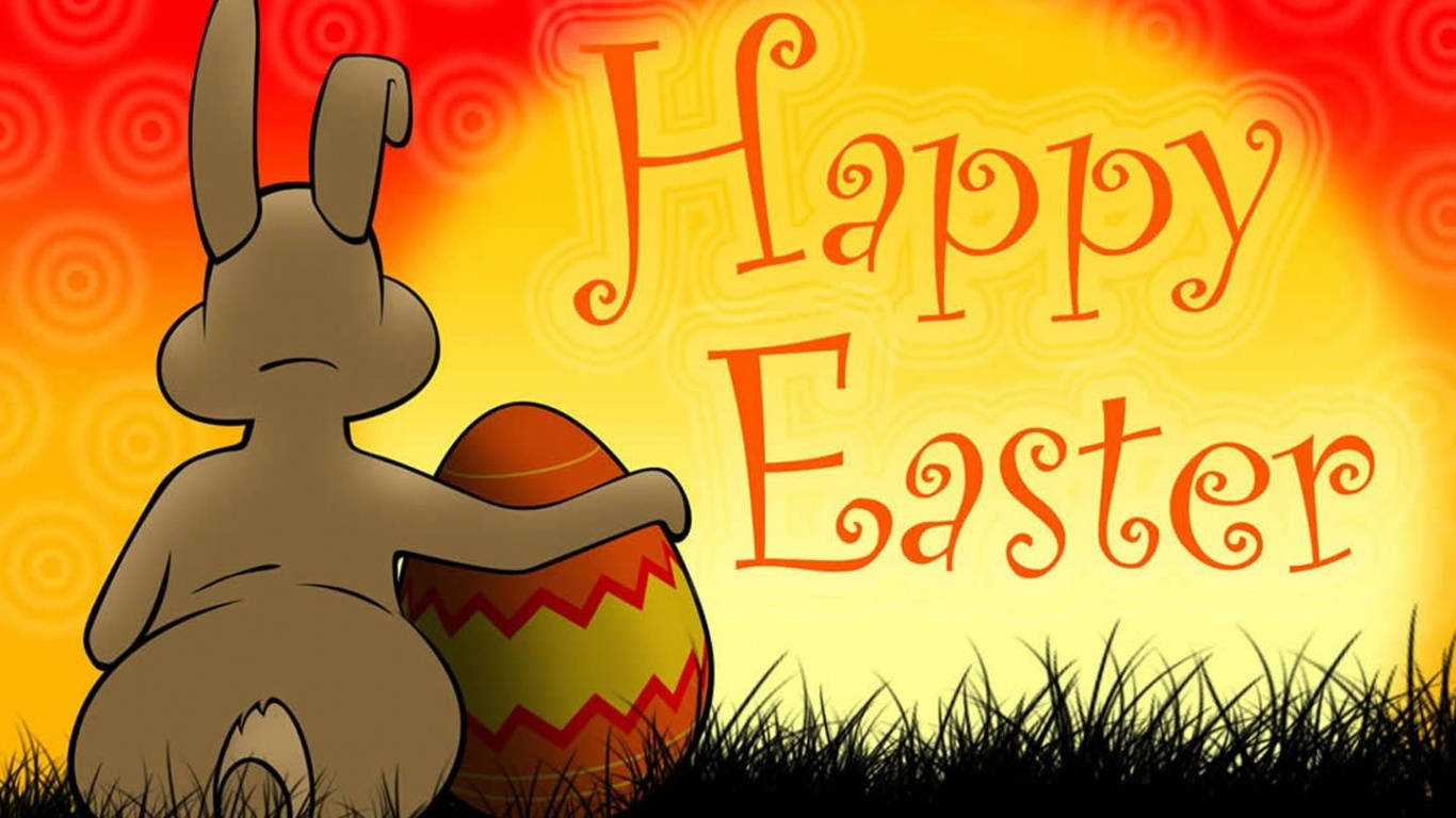 Easter Bunny, patterned Easter egg, vibrant sunset sky, HD Desktop Wallpaper