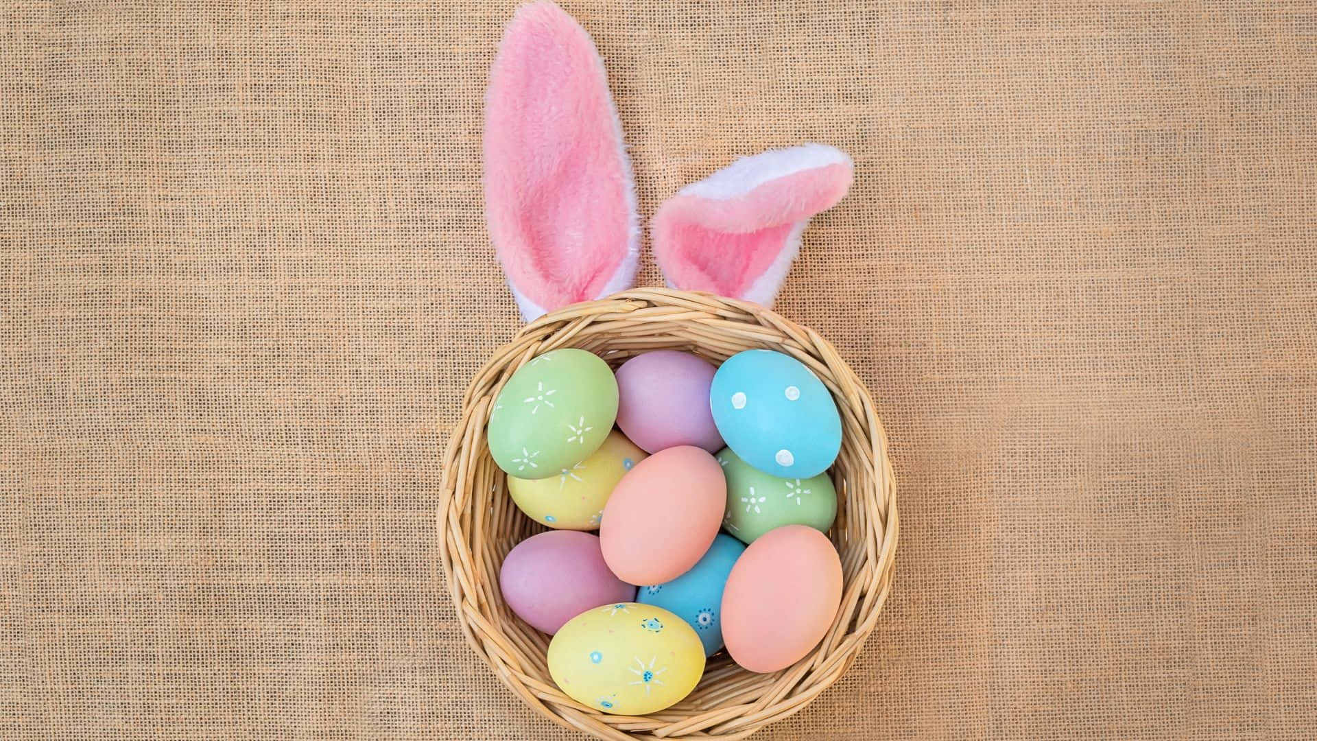 Easter Bunny, pink bunny ears, pastel Easter eggs, Full HD Desktop Wallpaper