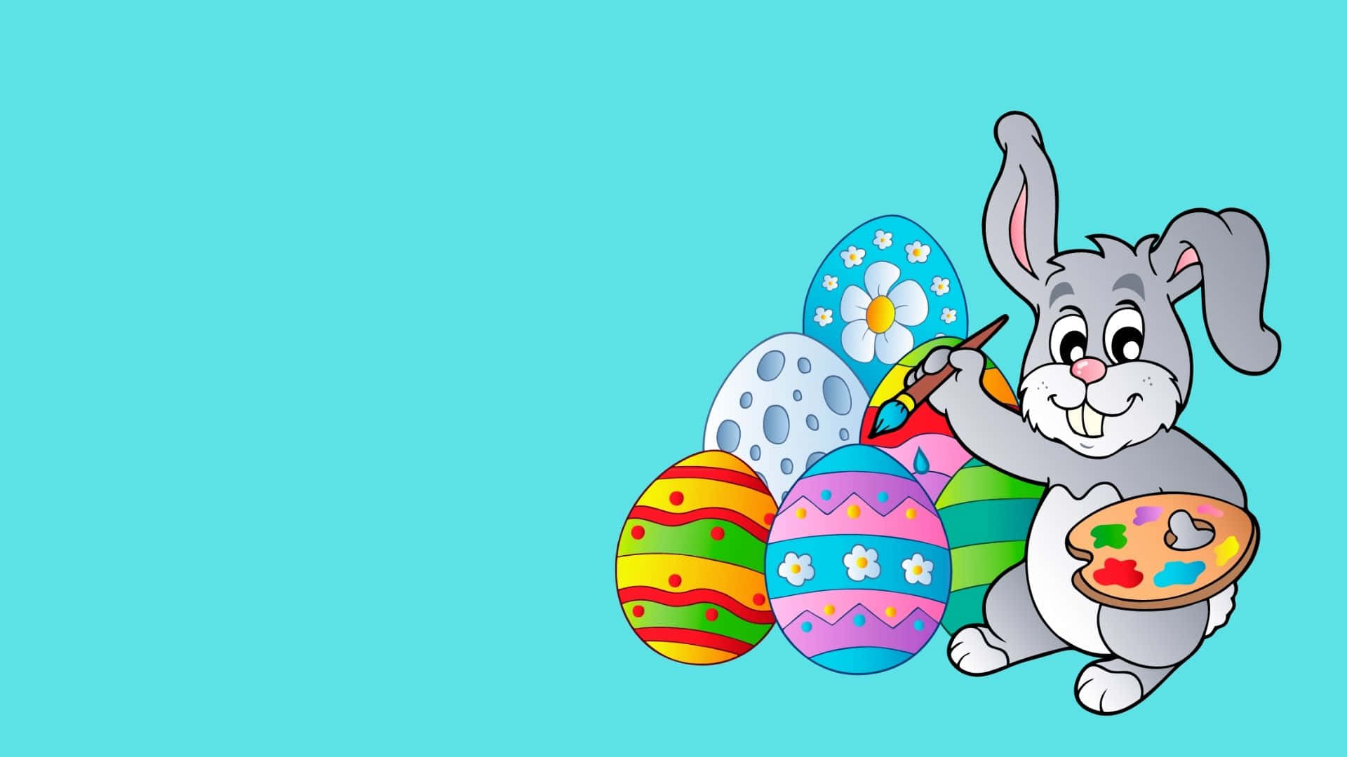 Easter Bunny, cartoon bunny, colorful Easter eggs, Full HD Desktop Wallpaper