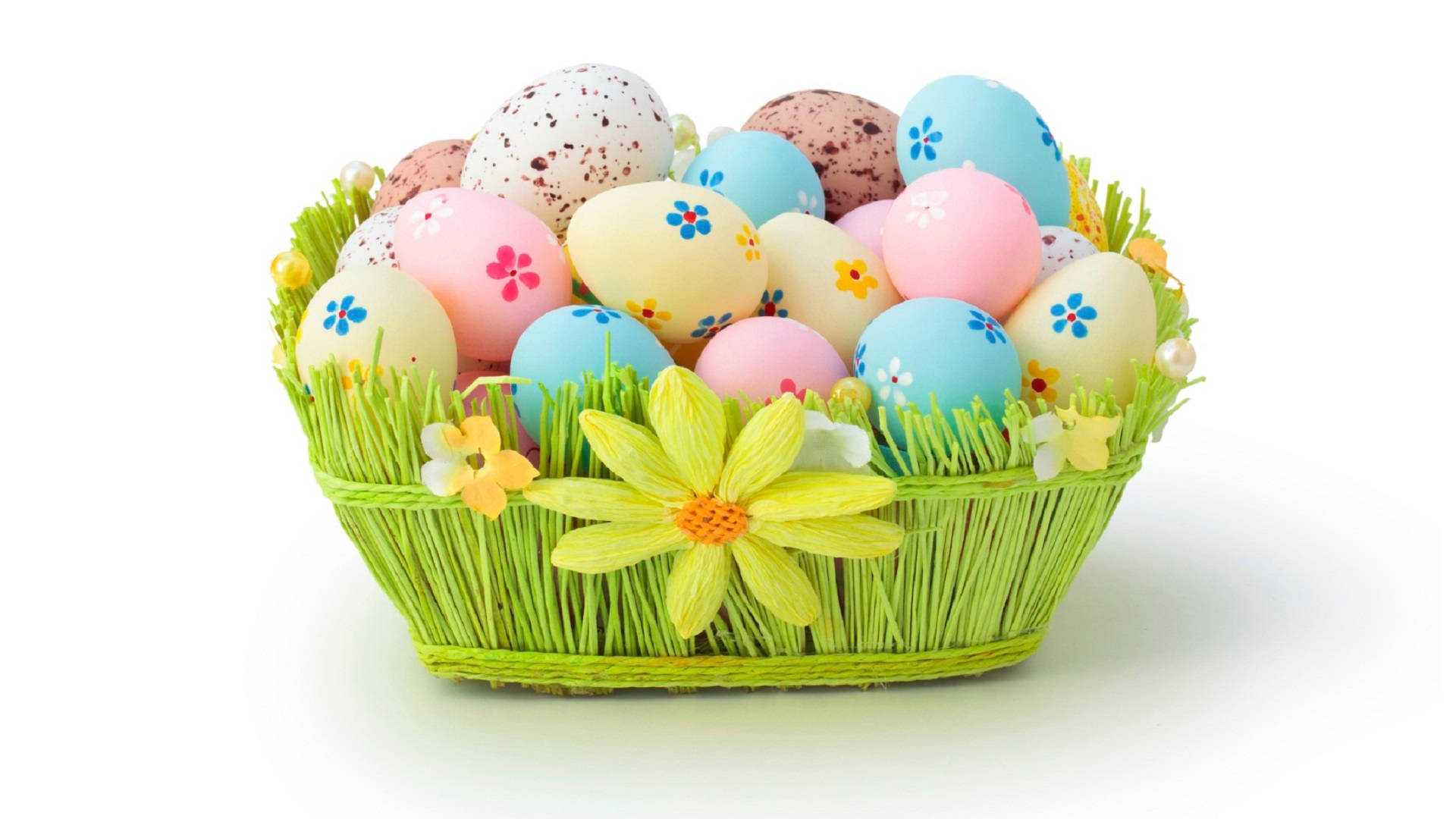 Easter Basket Desktop, vibrant green, woven basket, Full HD Desktop Wallpaper