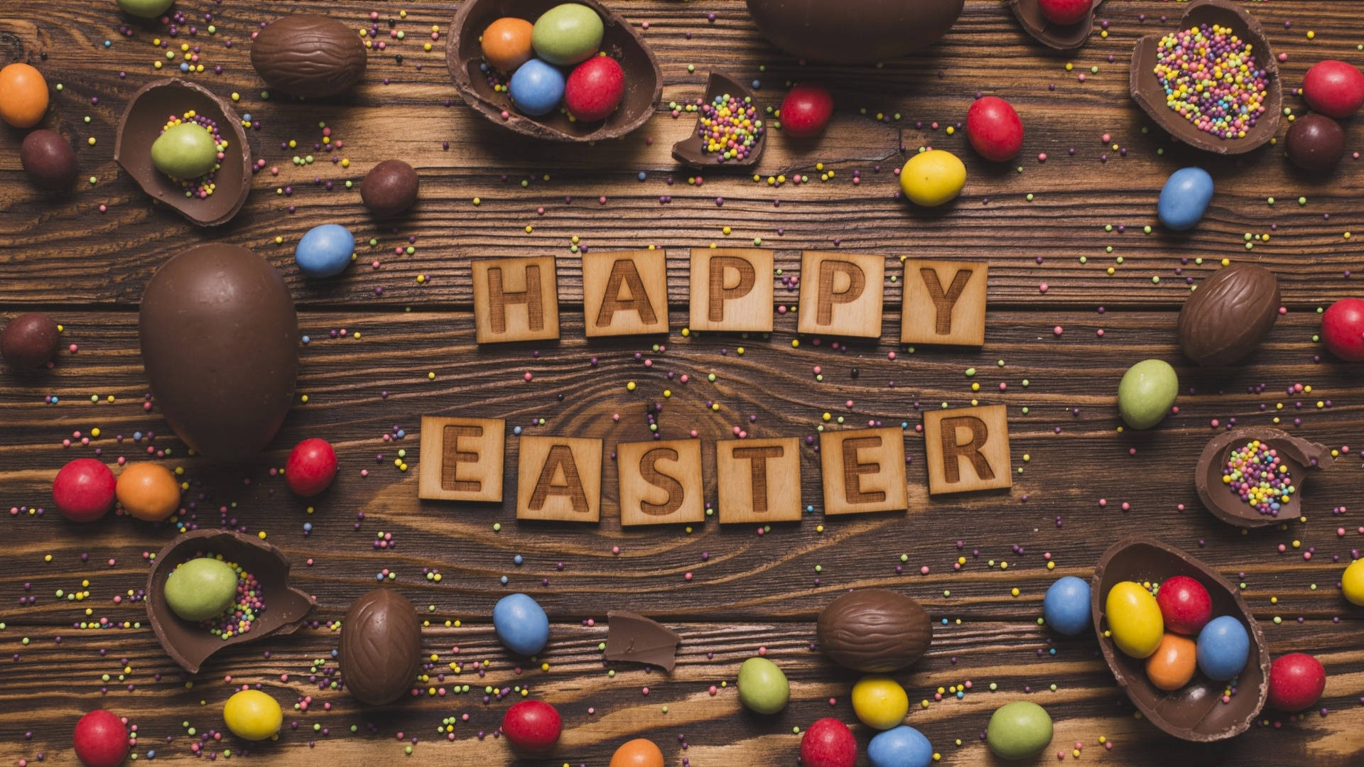 Easter Desktop, chocolate eggs, candy, Full HD Desktop Wallpaper