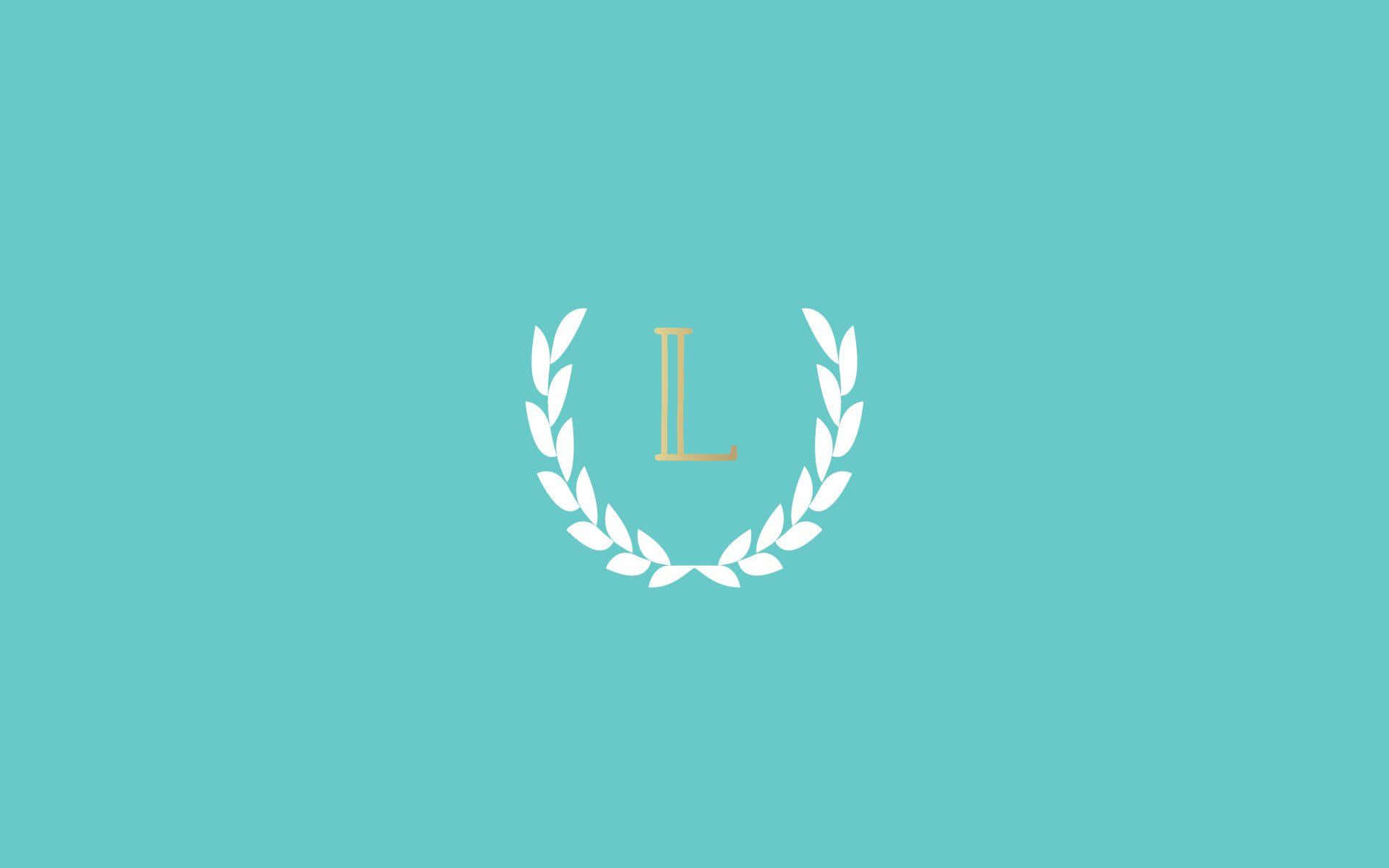 teal background, gold letter L, white laurel wreath, Full HD Desktop Wallpaper